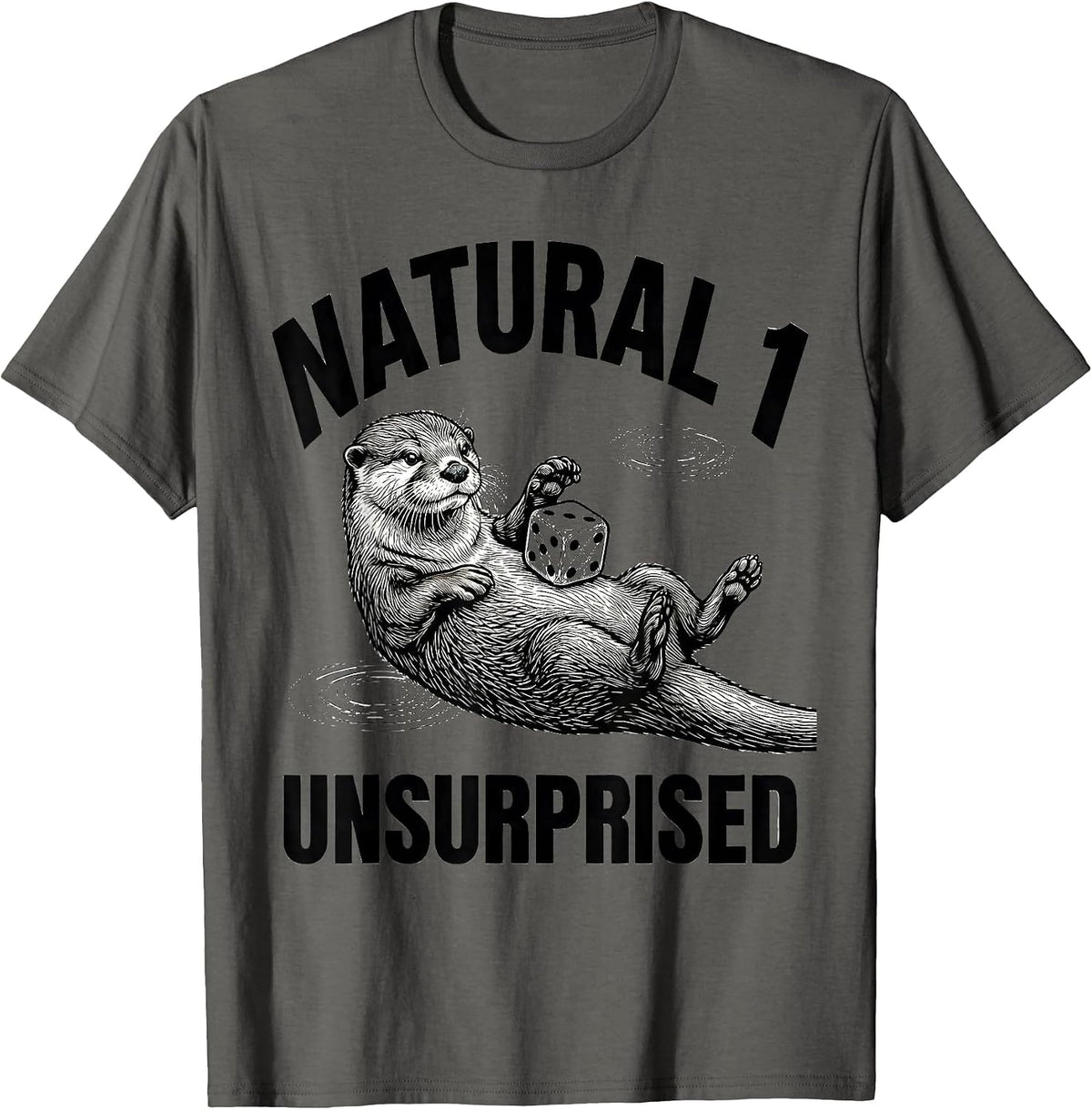 Men's Natural 1 Unsurprised Line Art Otter Gamer Japanese Art T-Shirt - Asphalt Grey