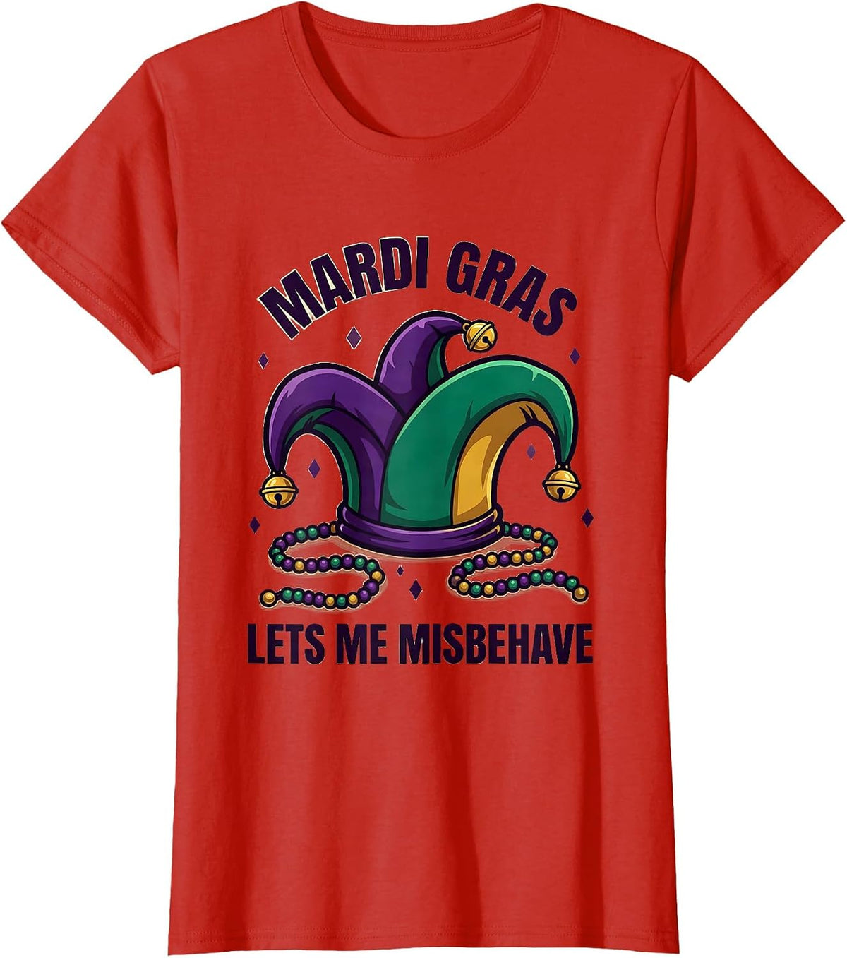 Mardi Gras Lets Me Misbehave Funny Jester Hat Carnival Party T-Shirt - Red