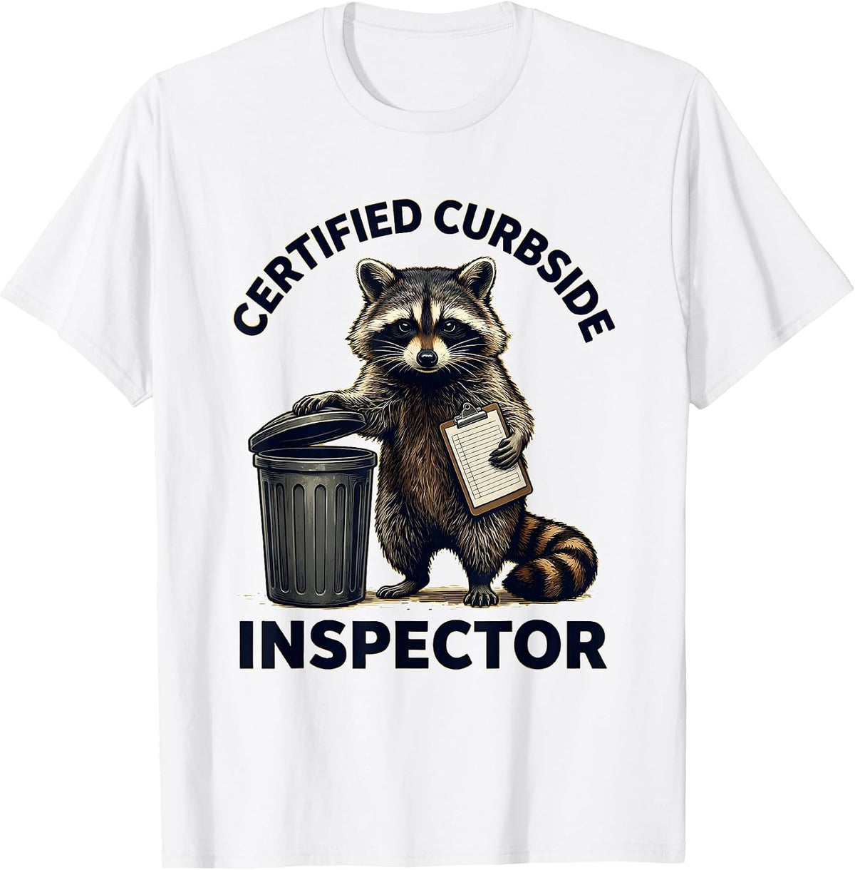 Certified Curbside Inspector Funny Raccoon Trash Panda T-Shirt, Men, White, Medium - As Pictured