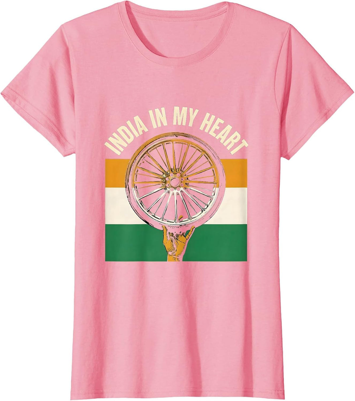 Women's India In My Heart Stencil Tricolor Flag Pride T-Shirt - Pink