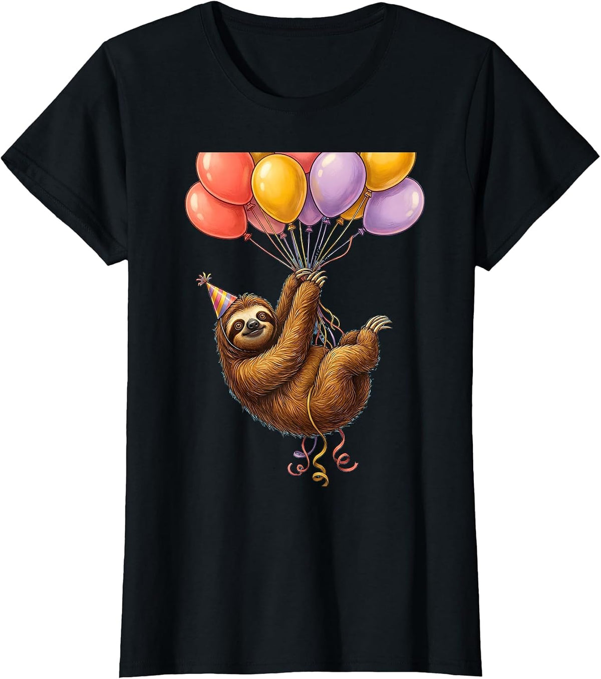 Sloth Birthday Balloon Funny Birthday Gift T-Shirt - Black