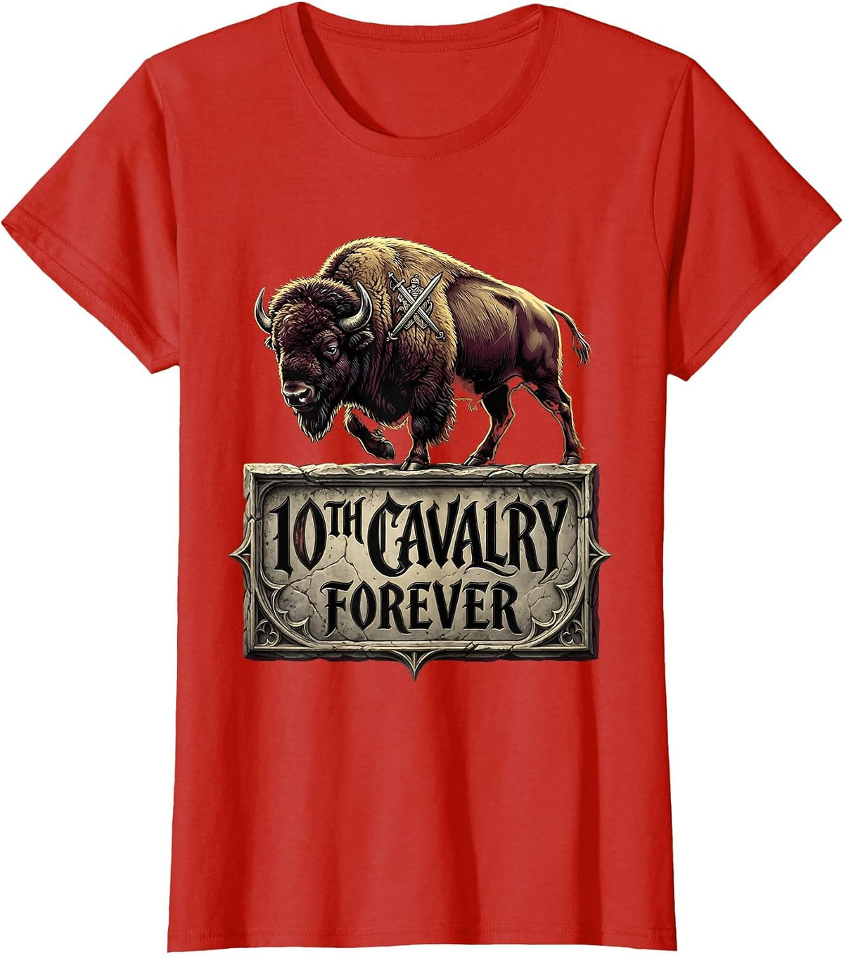 10th Cavalry Buffalo Soldiers Forever Design T-Shirt - Red