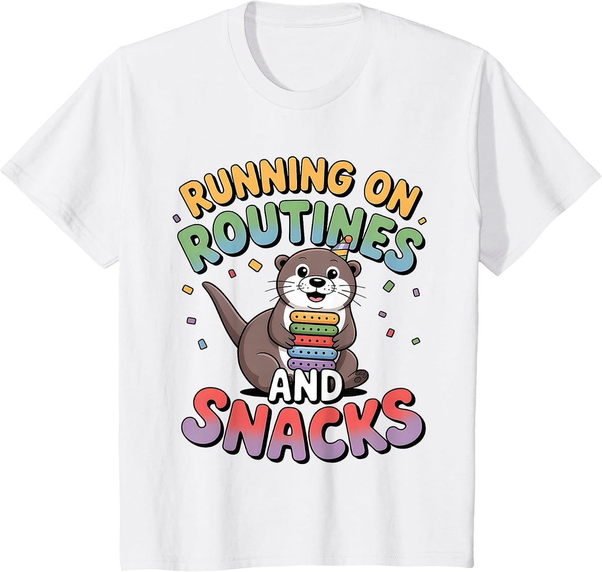 Running On Autism Routines and Snacks Otter Funny Autistic T-Shirt - White