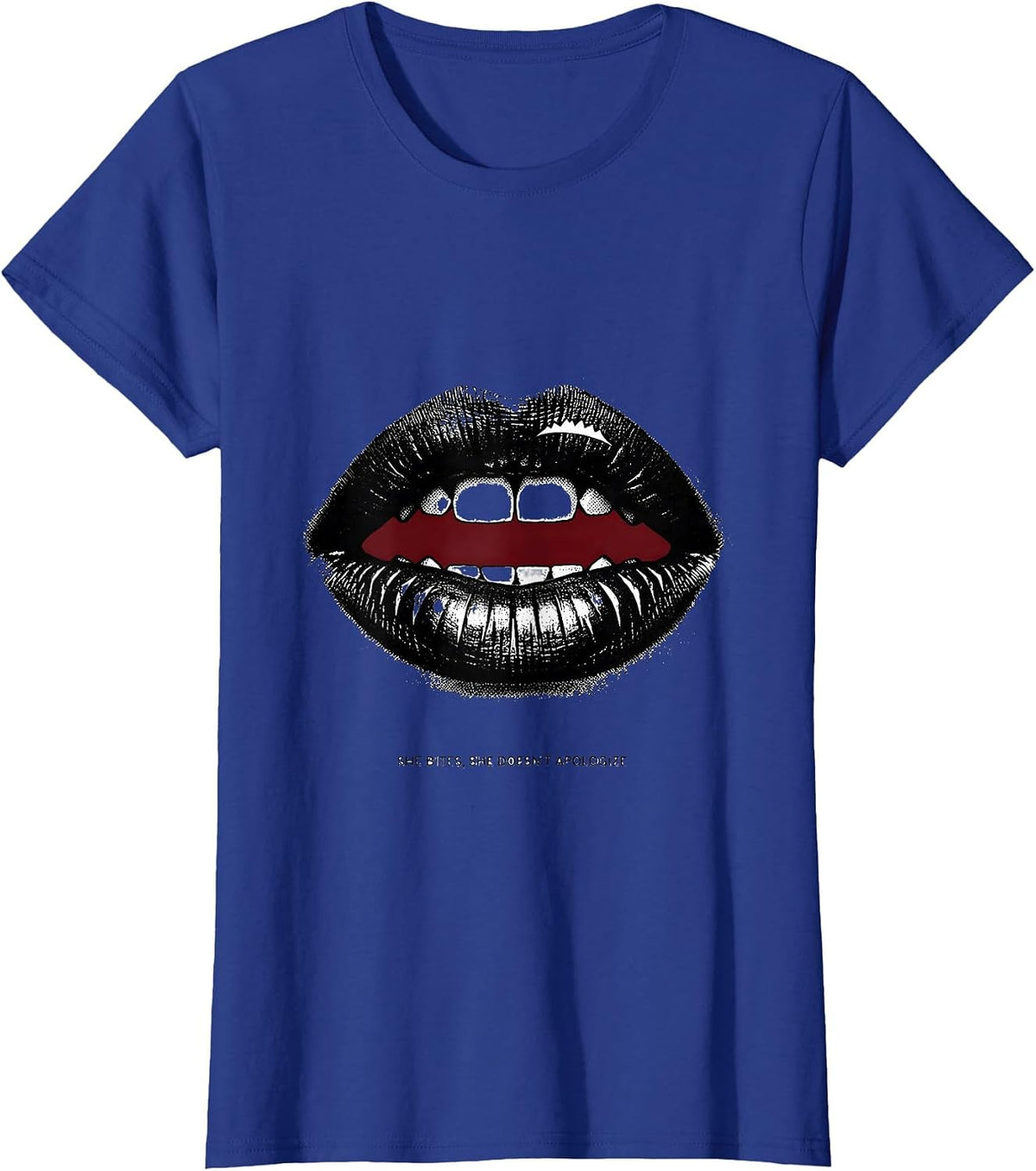 Women's She Bites, She Doesn't Apologize Flirty Romance Sexy Gift T-Shirt - Royal Blue