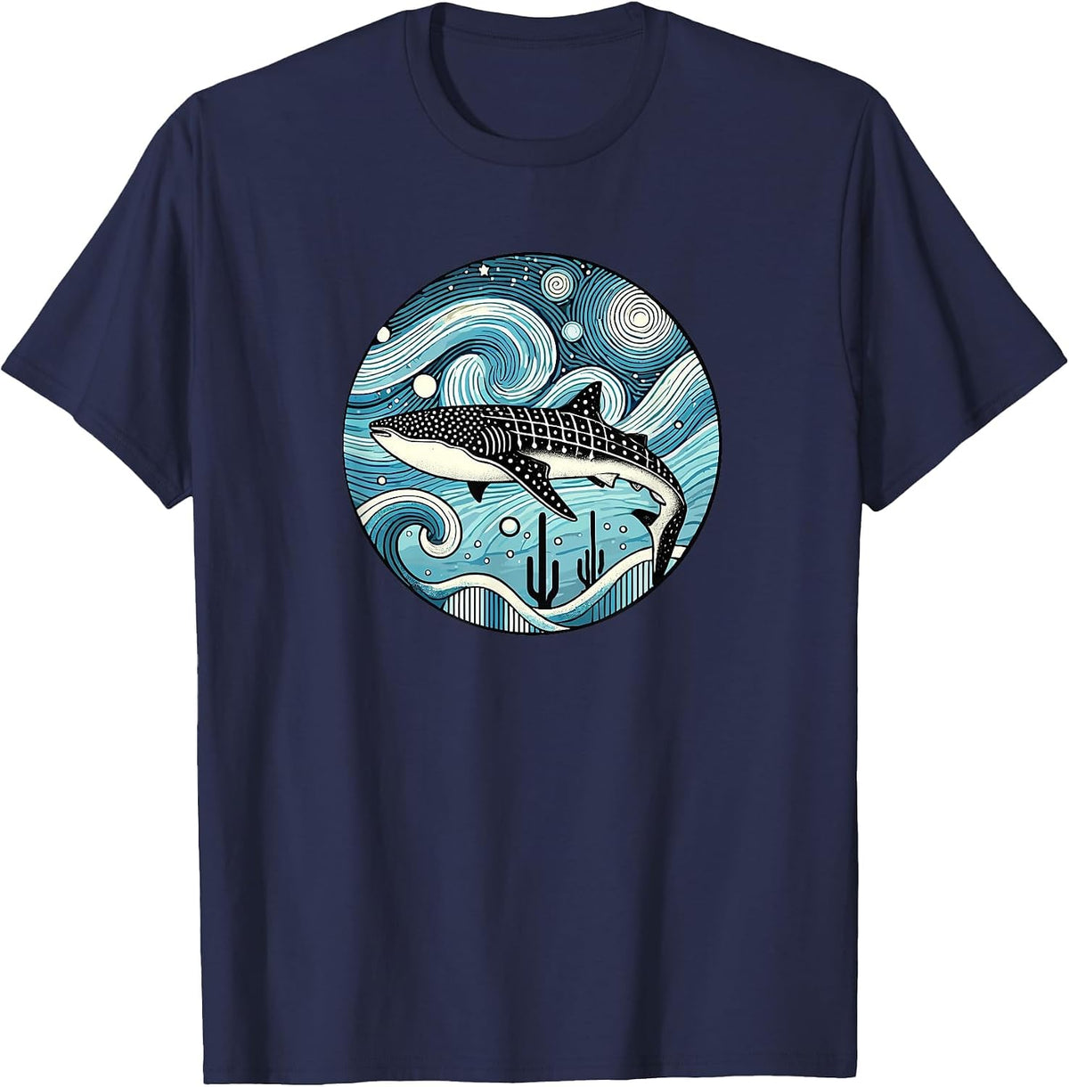 Whale Shark Ocean Animal - Van Gogh Starry Night Style T-Shirt - Navy Blue