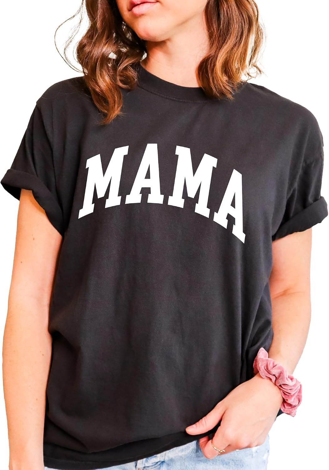 Mama T-Shirt, Pregnancy Reveal to Mother, 100% Cotton Premium Quality, Retro Look Oversized Graphic Tee - Black