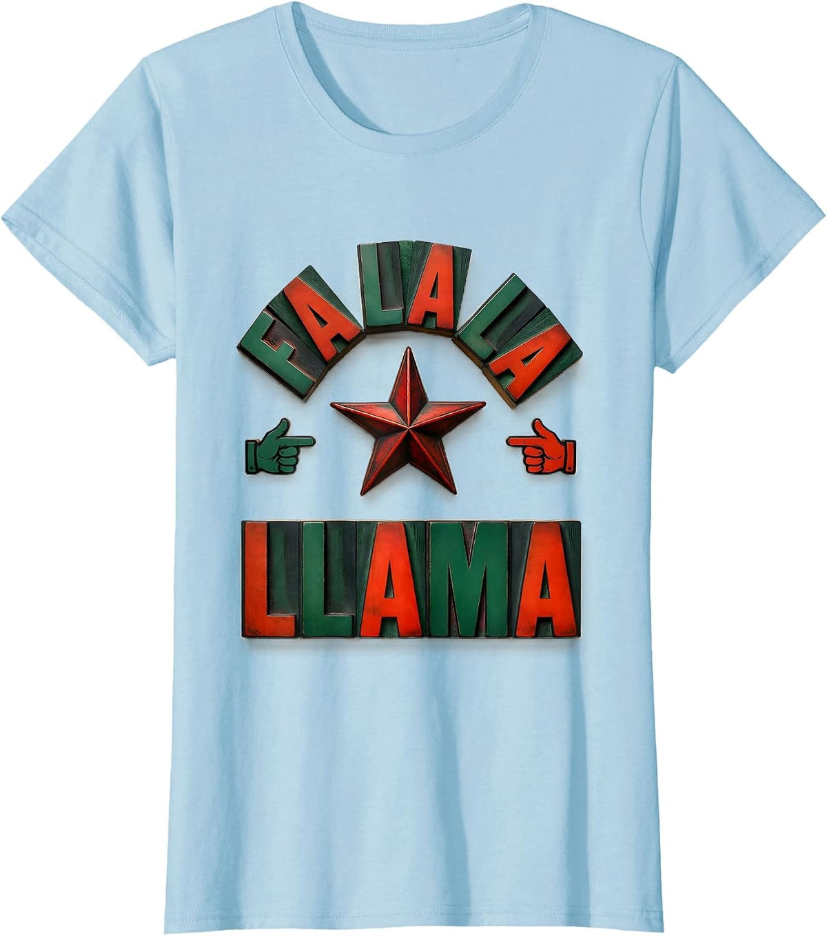 Fa La La Llama Wood Type Letterpress Funny Christmas Pun T-Shirt - Baby Blue