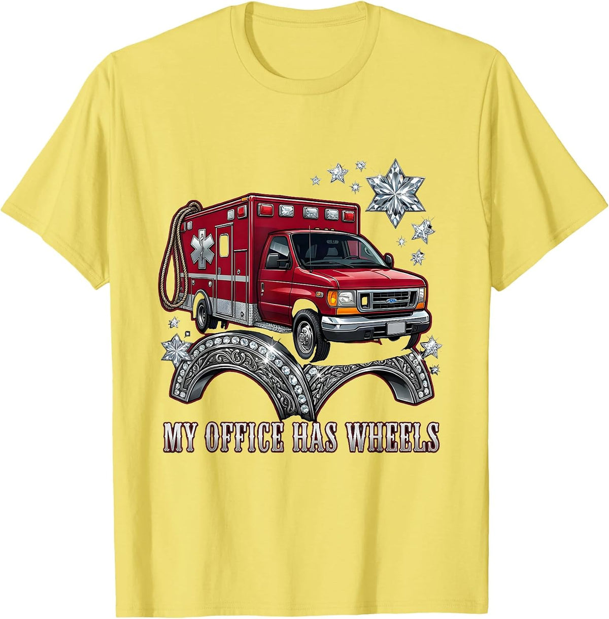 Men's My Office Has Wheels EMT Graphic Design T-Shirt - Lemon Yellow