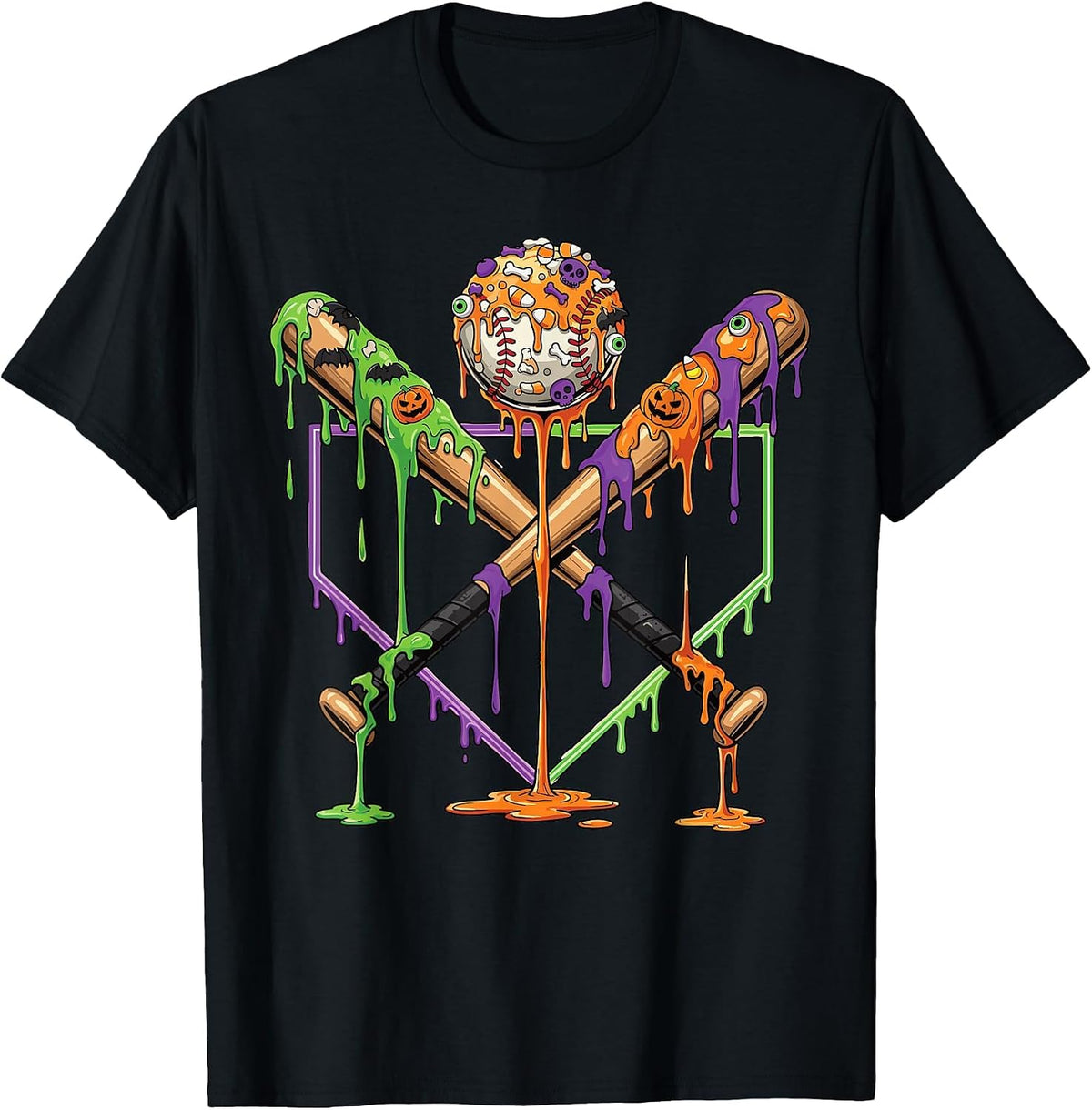 Baseball Drip for Boys Ice Cream Drip Halloween Youth Boys T-Shirt - Black