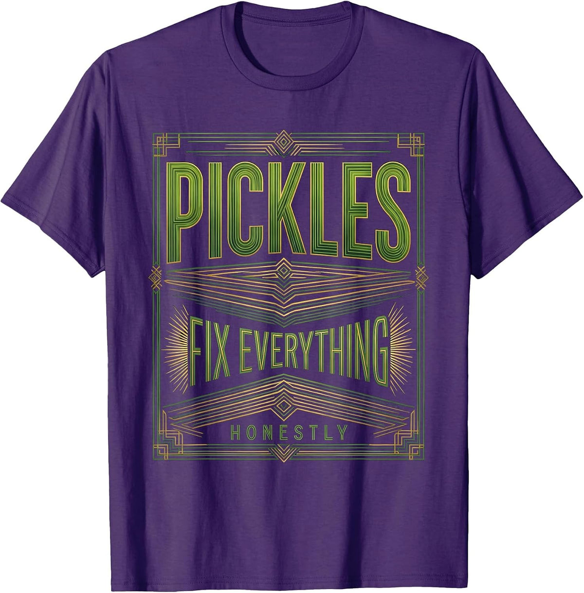 Men's Pickles Fix Everything Honestly Funny Pickle Design T-Shirt - Purple
