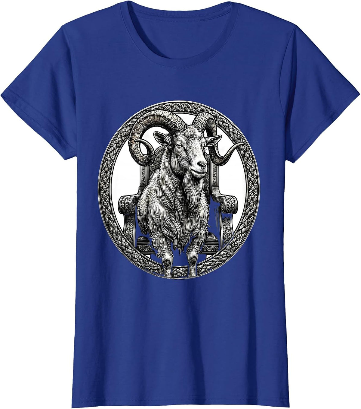 Women's Old Goat King on Throne Illustration T-Shirt - Royal Blue