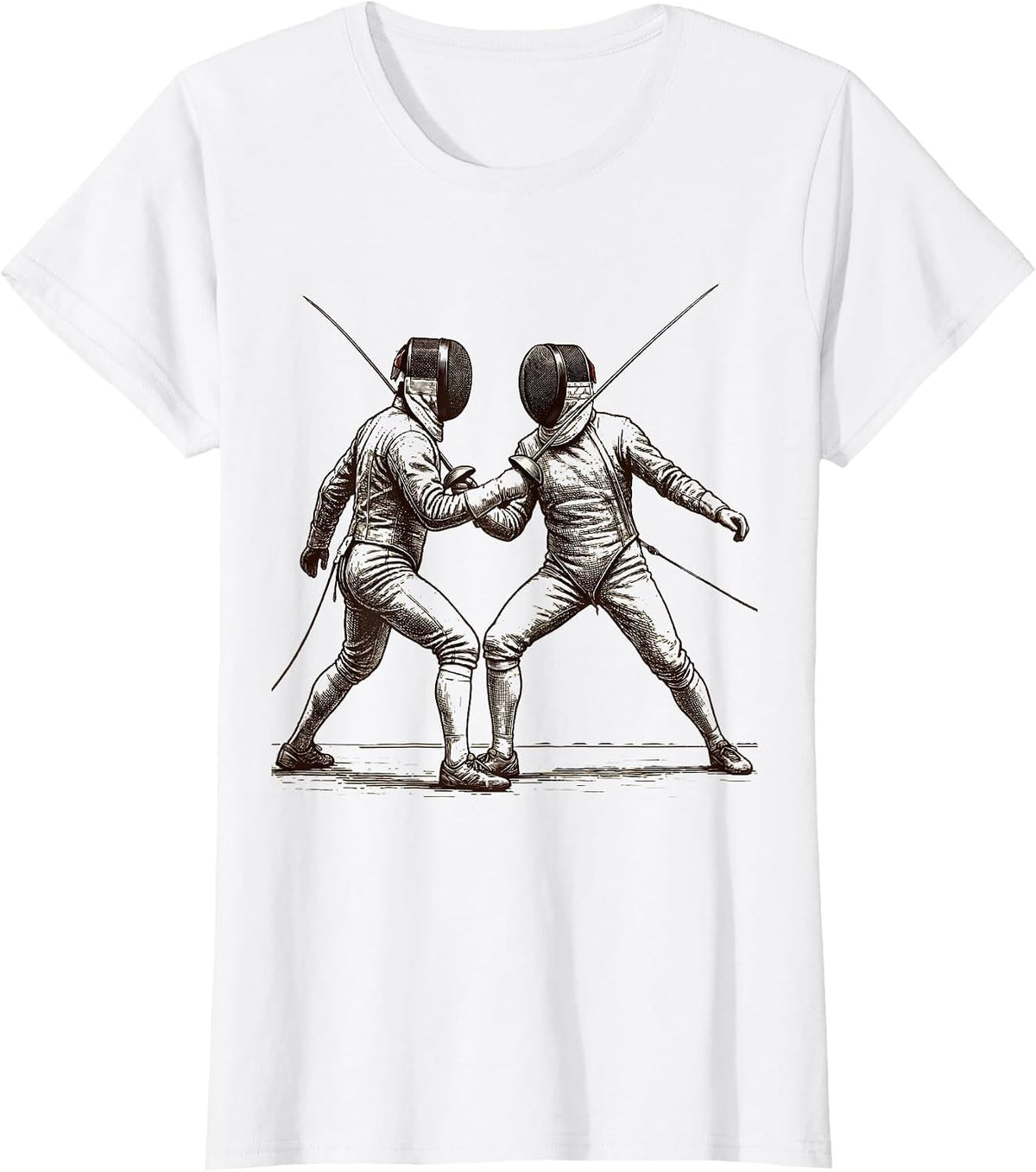 Masked Fencers Lunge Humor Fencing Fan Novelty T-Shirt - White