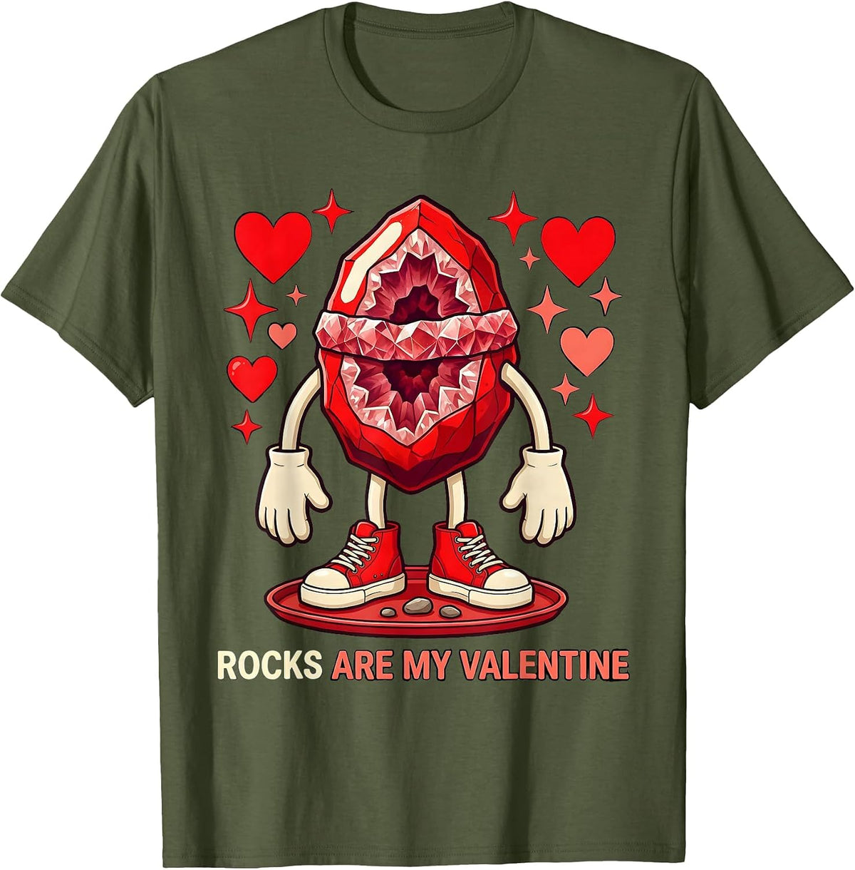 ROCKS ARE MY VALENTINE Funny Rock Lover Valentines Day T-Shirt - Olive Green