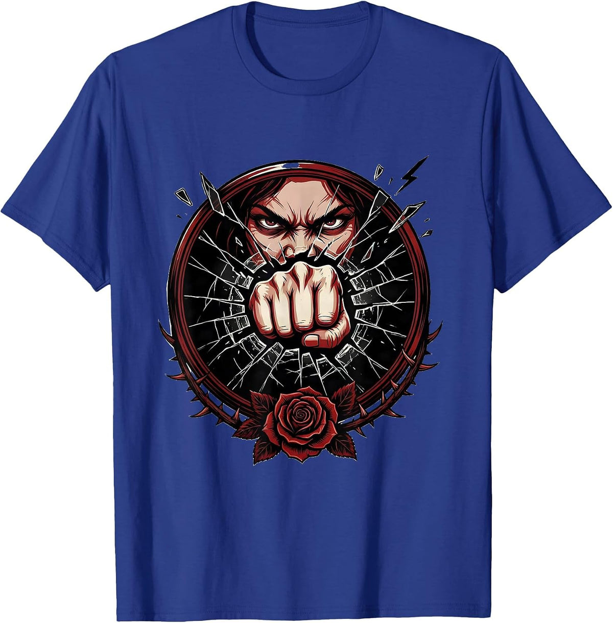 Grunge Mirror Smash Illustration T-Shirt - Royal Blue