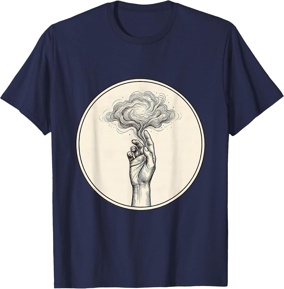 Men's Hand Reaching Toward Nebula Space Galaxy Art T-Shirt - Navy Blue