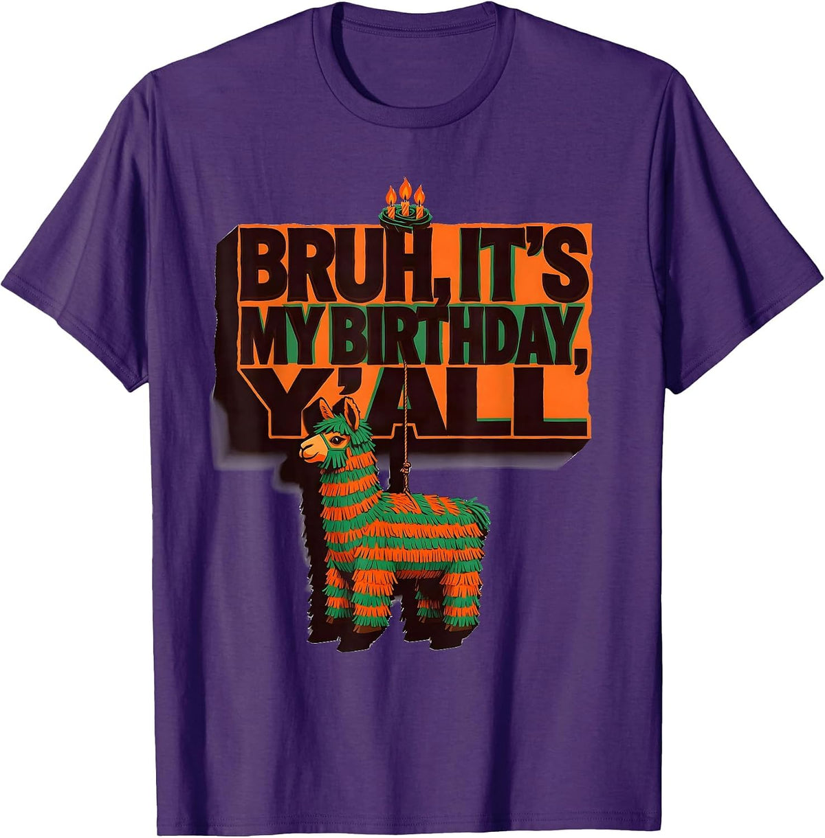 Bruh It's My Birthday Y'all Funny Llama Pinata Gamer T-Shirt - Purple