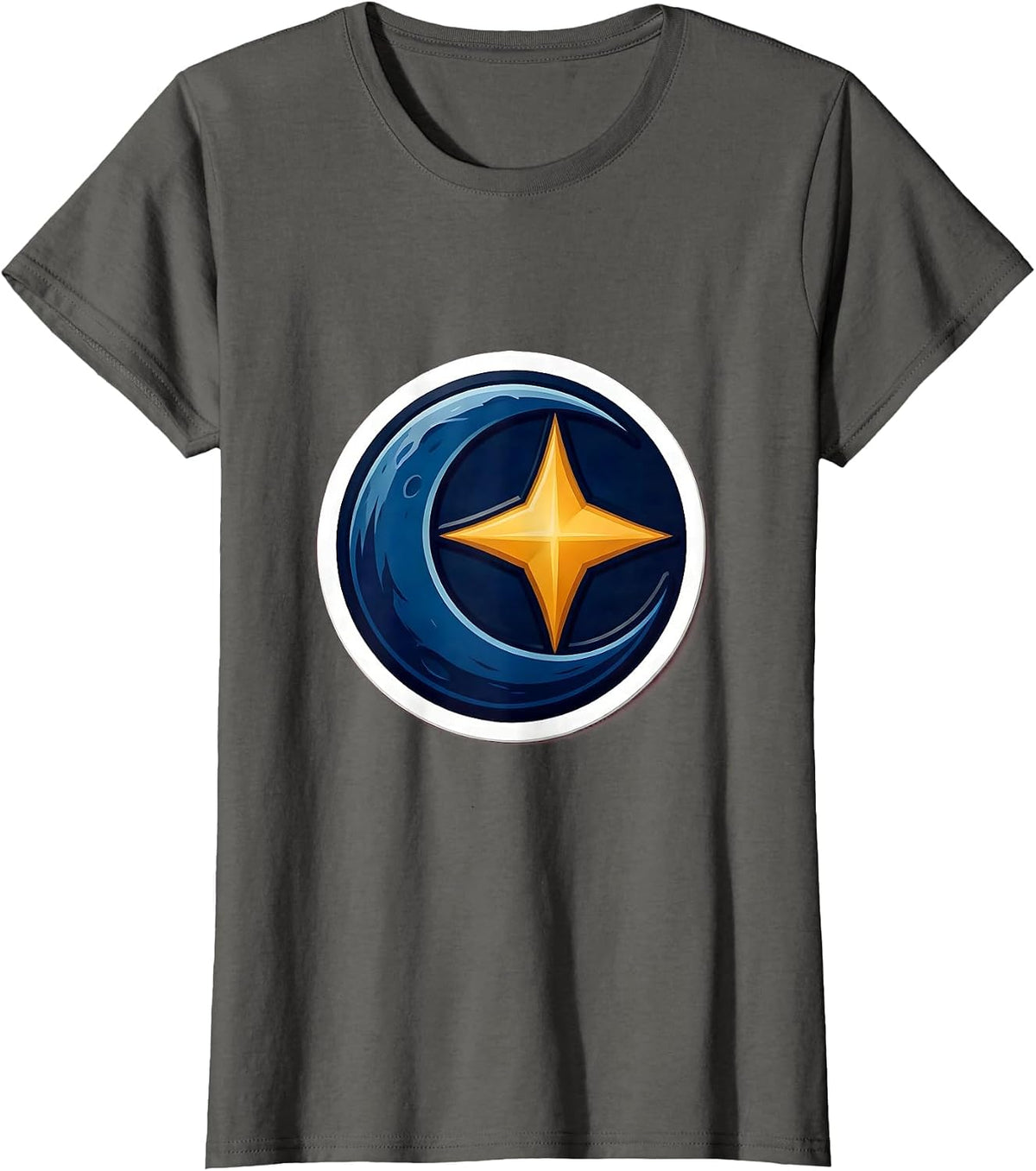 Women's Moon and Star Orbiting Couples Graphic Design T-Shirt - Asphalt Grey
