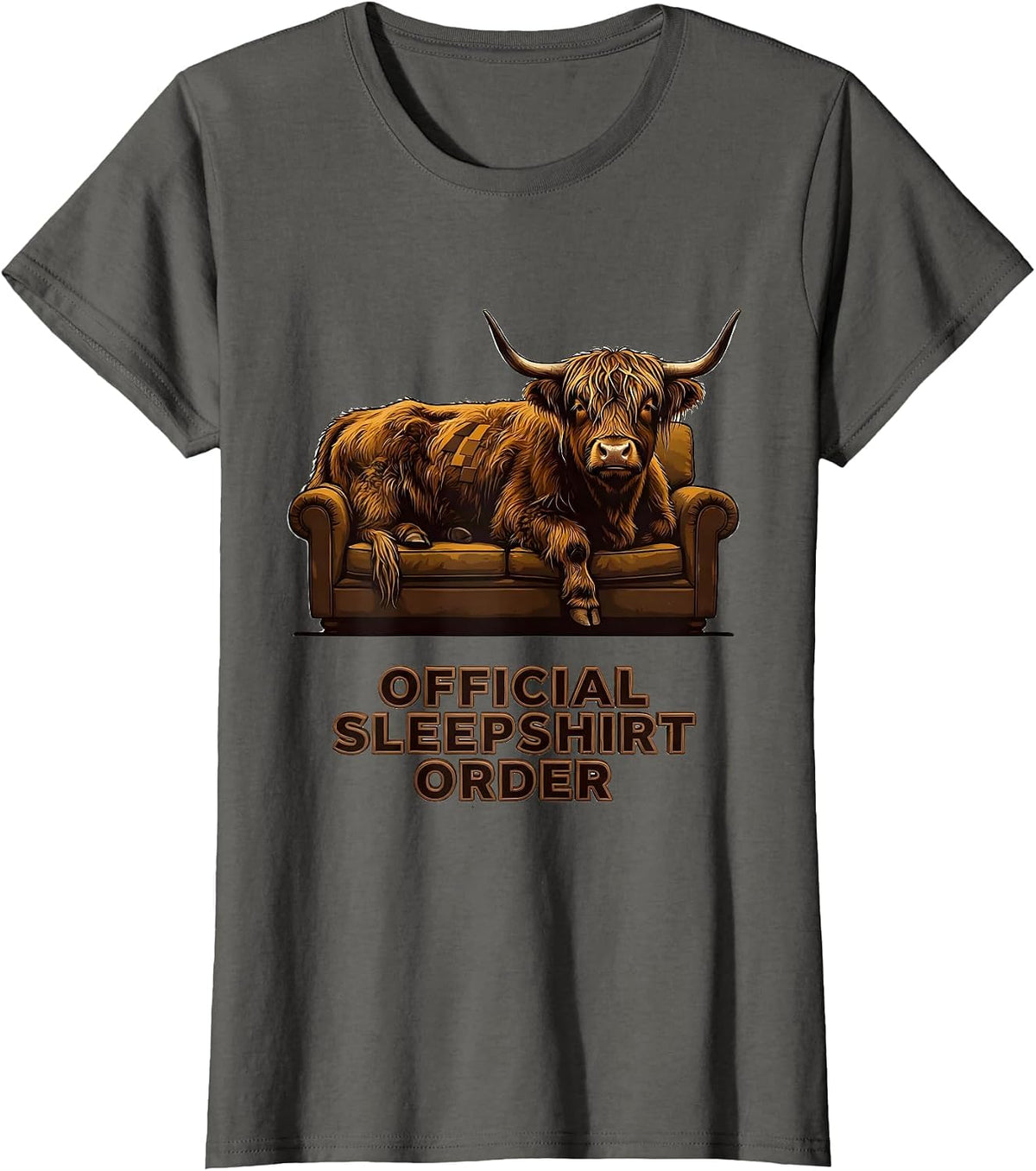 Women's Official Sleepshirt Order Cozy Highland Cow Novelty T-Shirt - Asphalt Grey