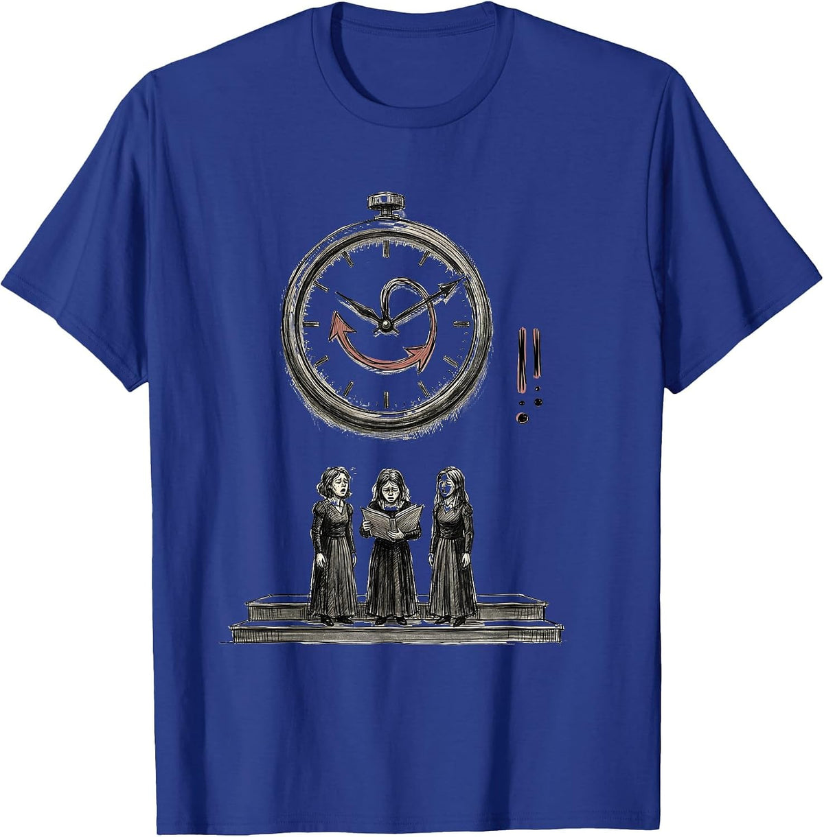 Men's Hand-Sketched Choir Clock Singer Humor Gift T-Shirt - Royal Blue
