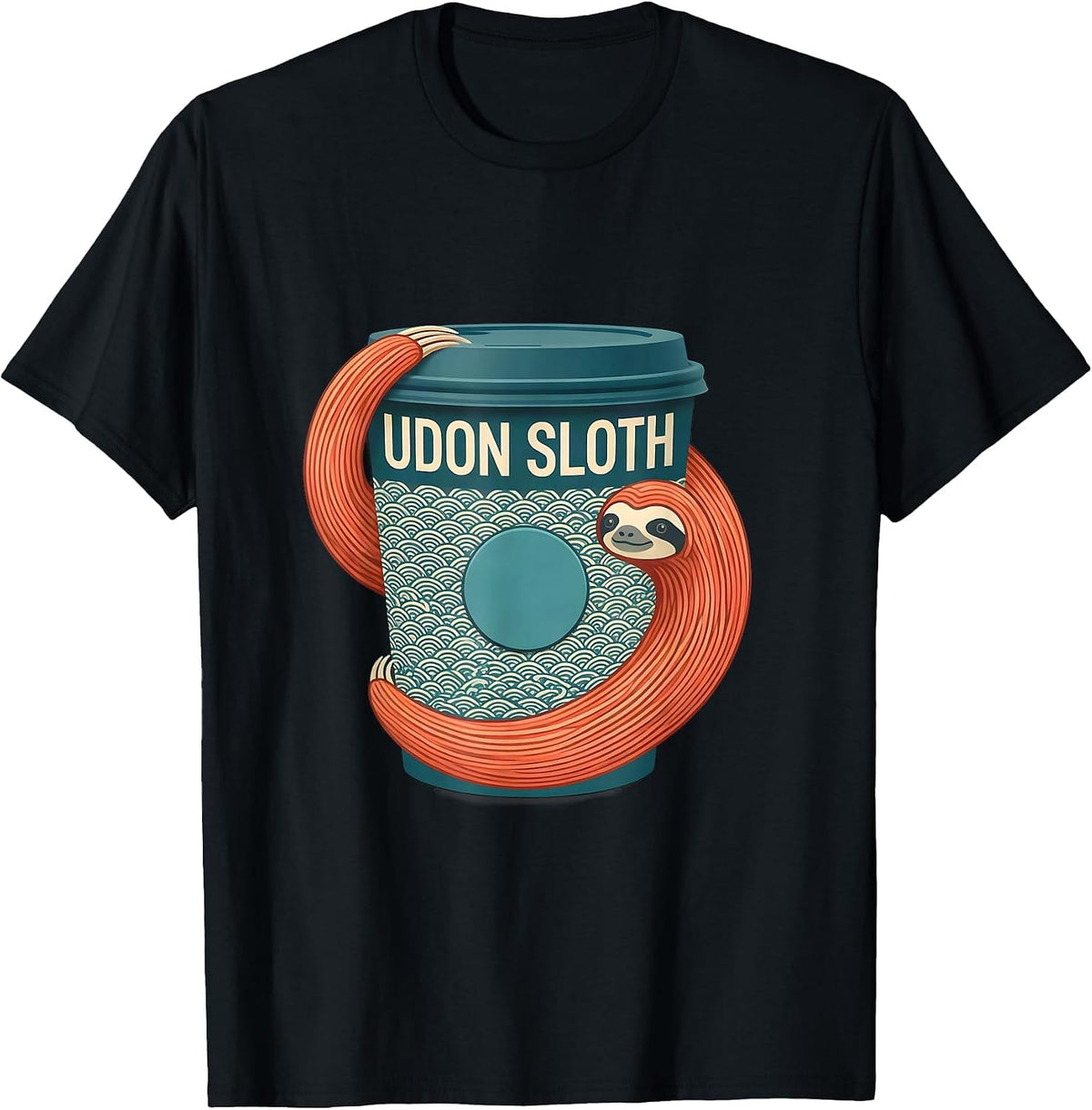 Men's Udon Sloth Midcentury Modern Japanese Pop Culture Sloth T-Shirt - Black