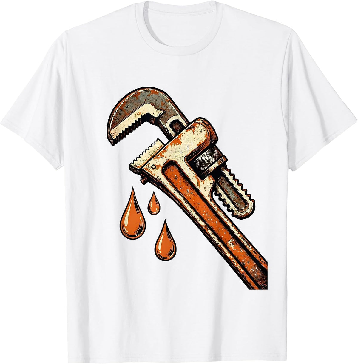 Men's Plumber Wrench Water Drops Graphic Tee T-Shirt - White