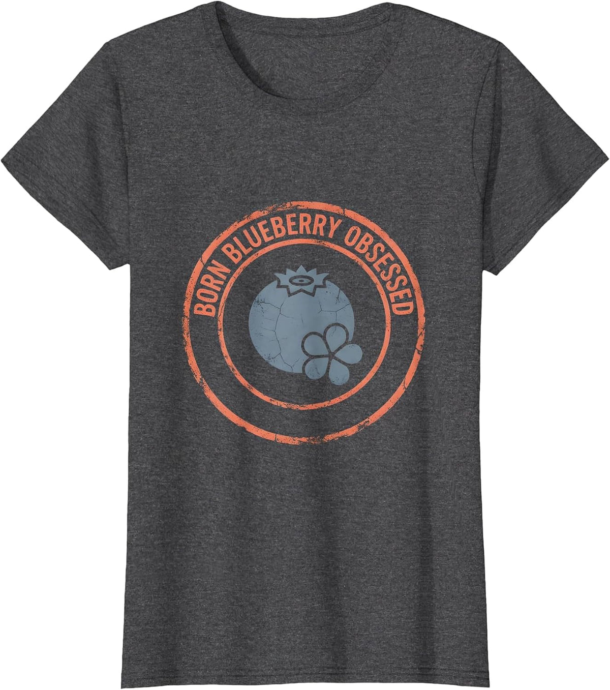 Women's Born Blueberry Obsessed Red White Blue Design T-Shirt - Dark Heather Grey