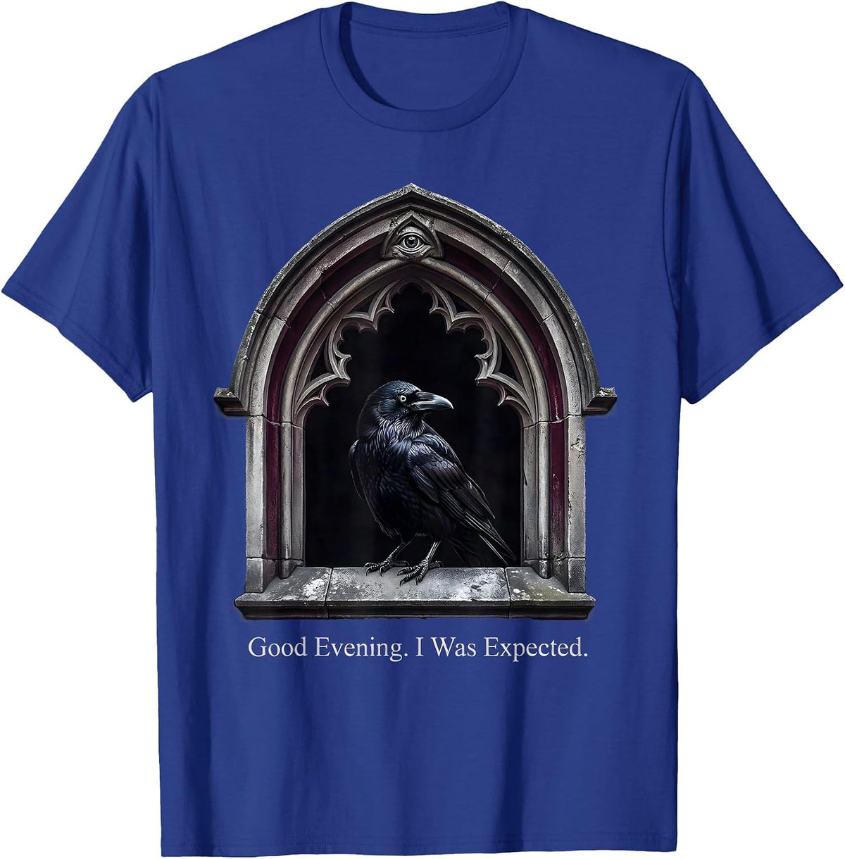 Good Evening I Was Expected Gothic Crow Dark Humor T-Shirt - Royal Blue