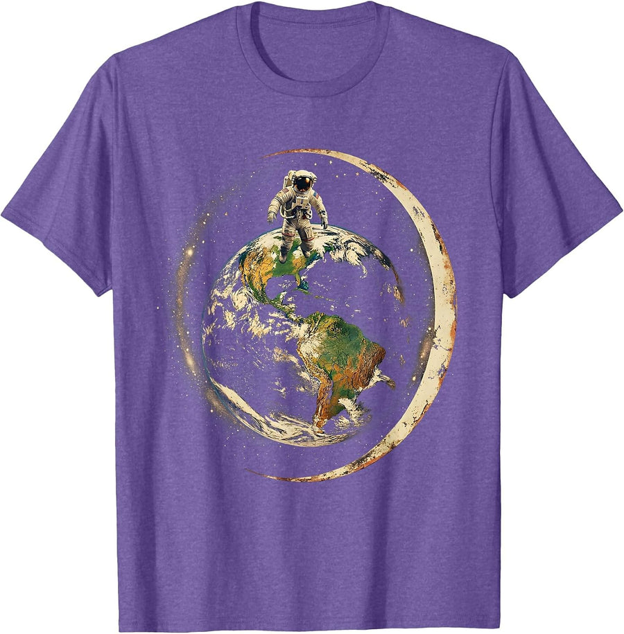 Men's Astronaut Floating Above Glowing Earth Graphic T-Shirt - Purple Heather