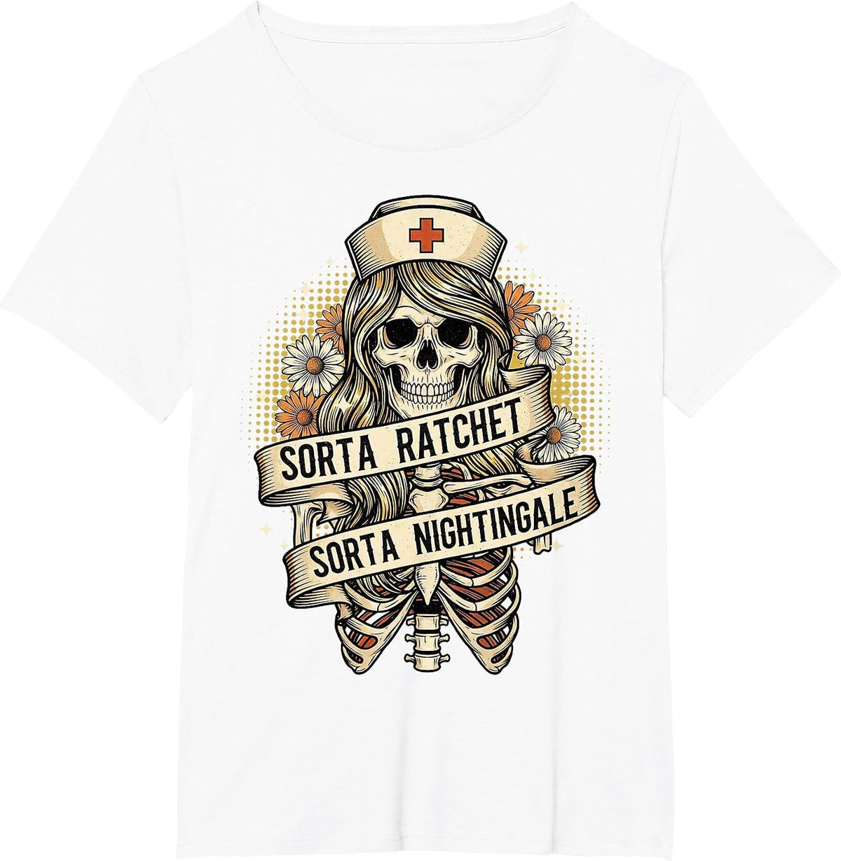 Sorta Ratchet Sorta Nightingale Nurse Funny Halloween Retro T-Shirt - White