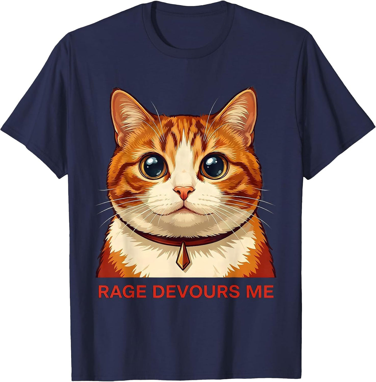 Rage Devours Me Hyper-detailed Cat Portrait Meme Humor T-Shirt - Navy Blue