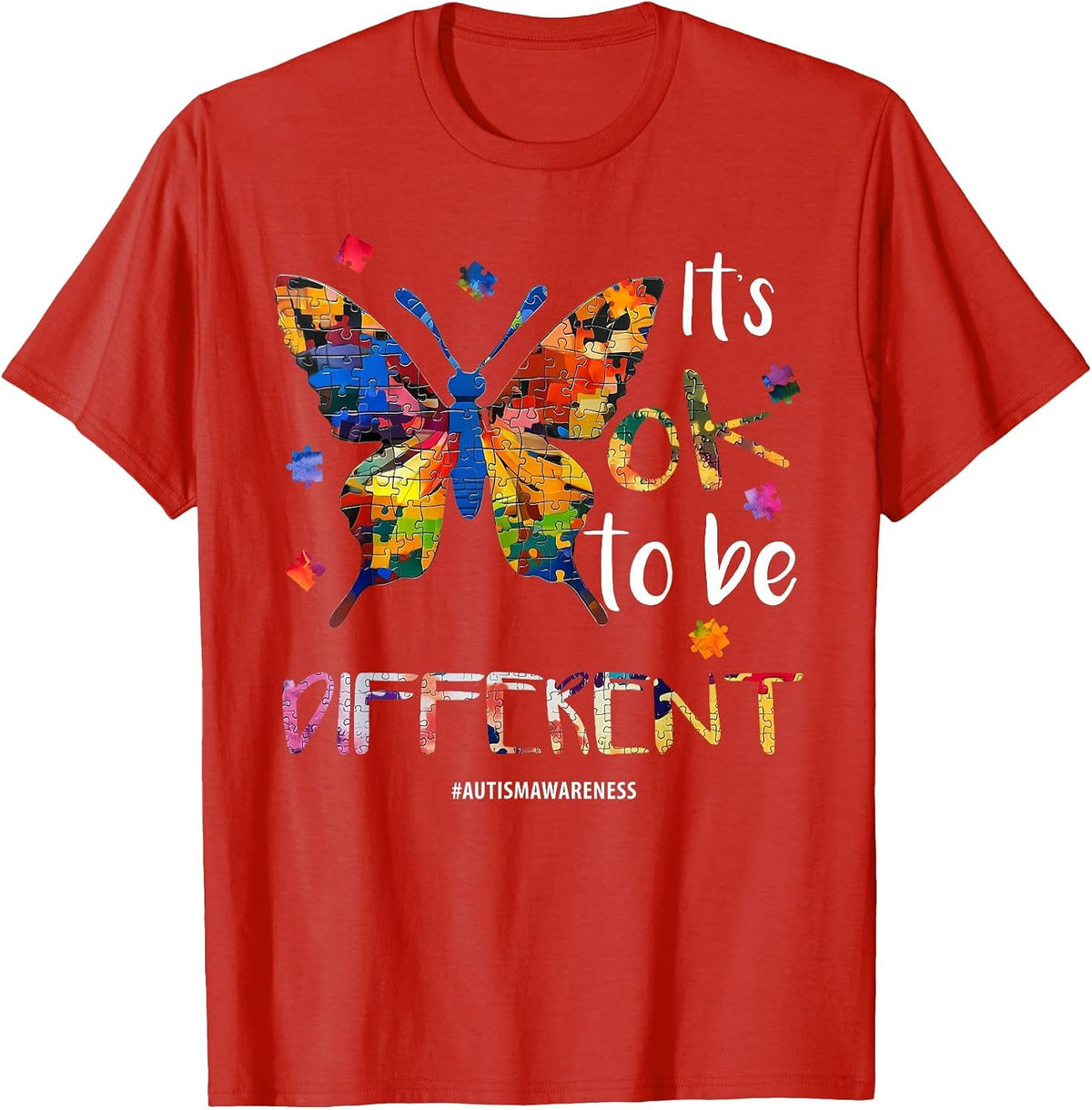 It’s OK to Be Different - Autism Awareness Butterfly T-Shirt - Red