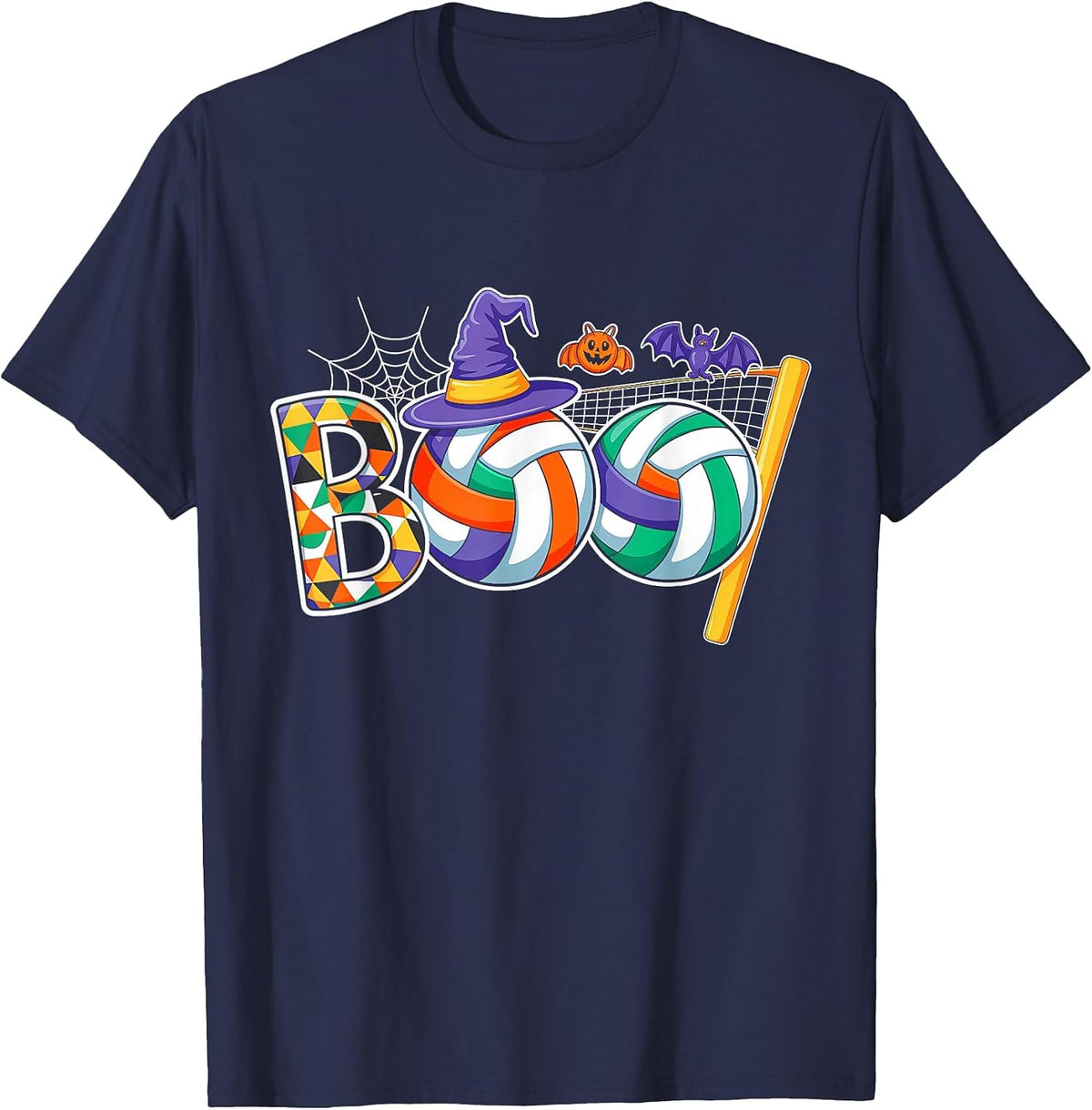 Volleyball Boo Creepy Halloween Pumpkin Volleyball Lover T-Shirt - Navy Blue