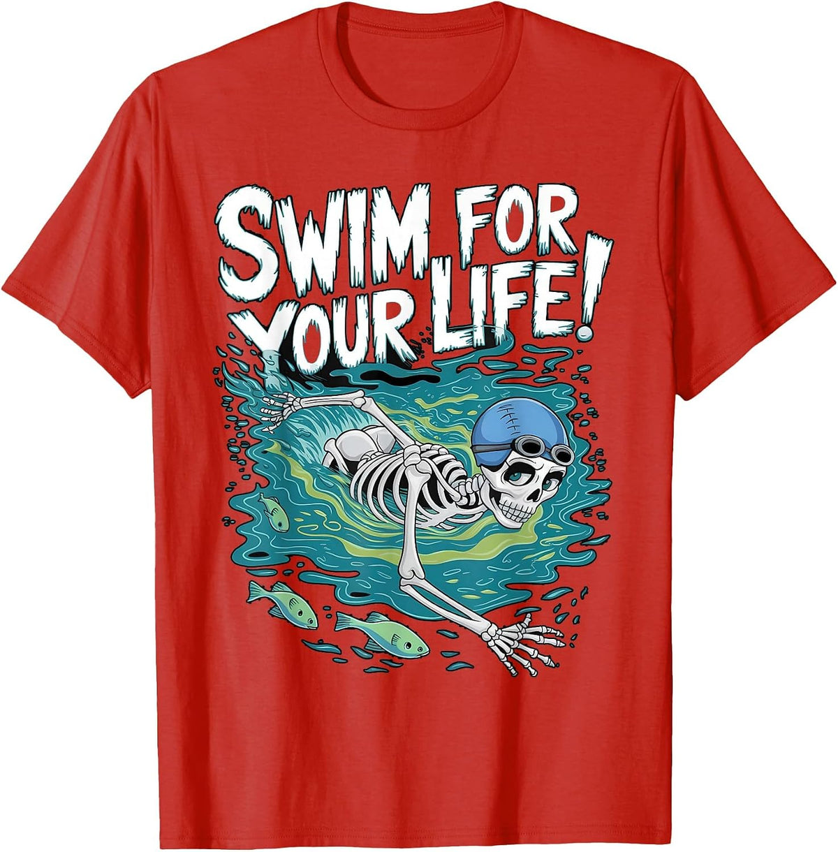 Halloween Skeleton Swimming Swim for Your Life Swimmers Dad T-Shirt - Red