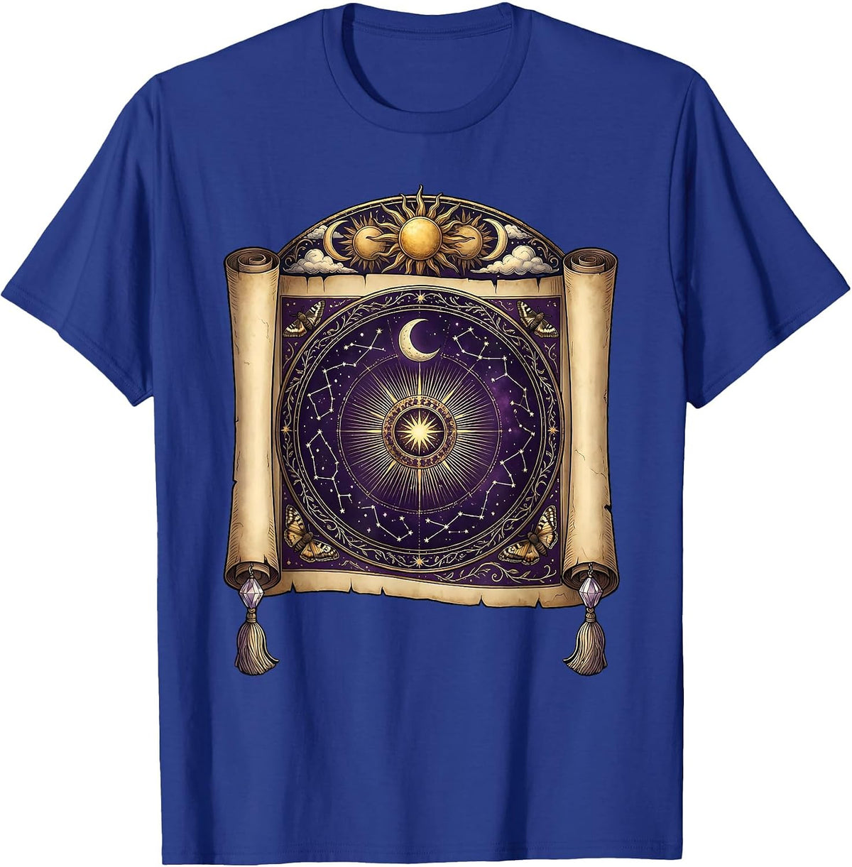 Men's Celestial Sky Map Scroll Illustration T-Shirt - Royal Blue