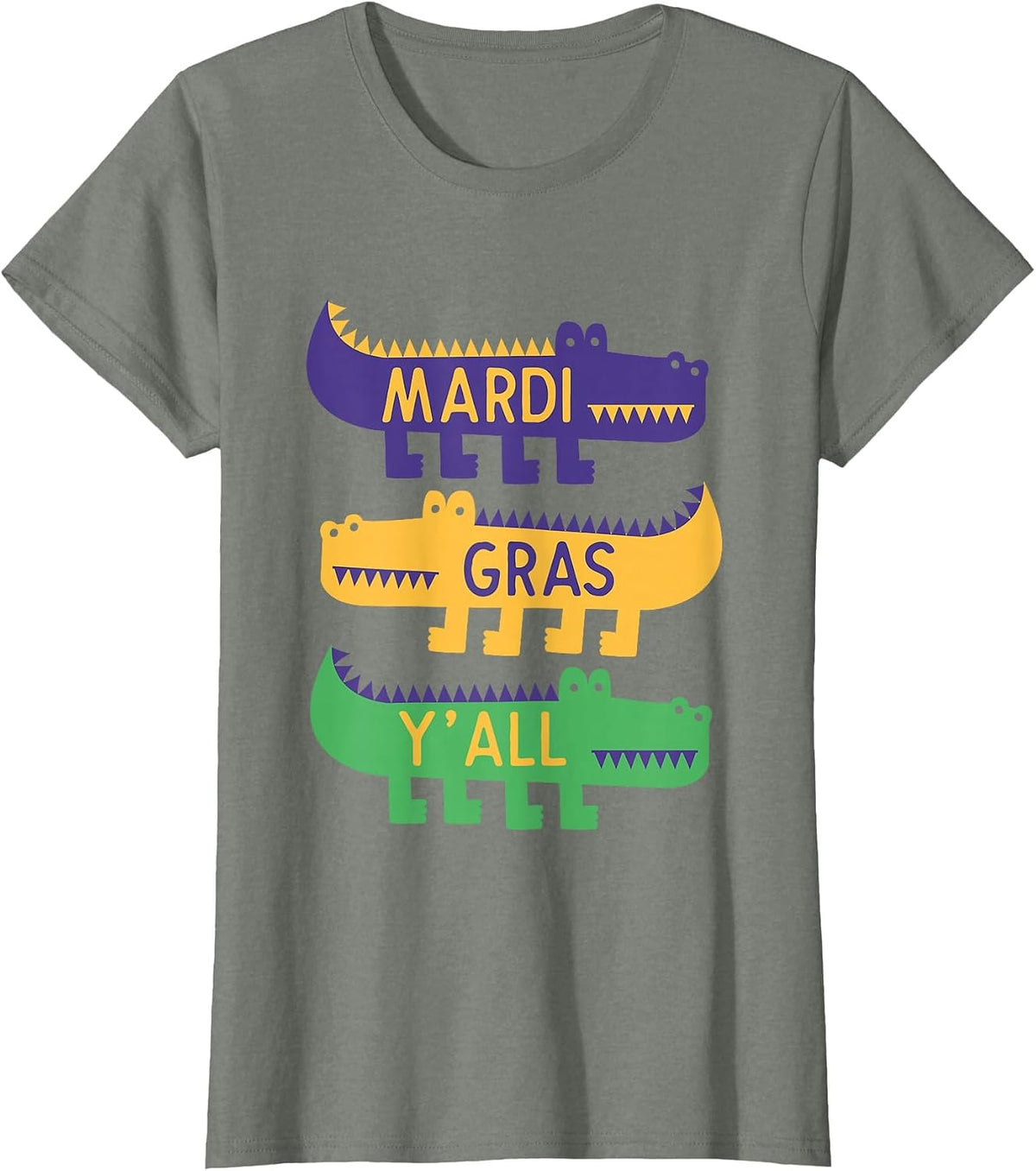 New Orleans Mardi Gras Yall Festival Costume Kids Alligators T-Shirt - Olive Heather