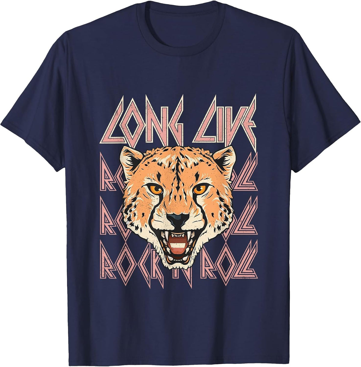 Summer Women's Fashion Long Live Rock and Roll Graphic T-Shirt - Navy Blue