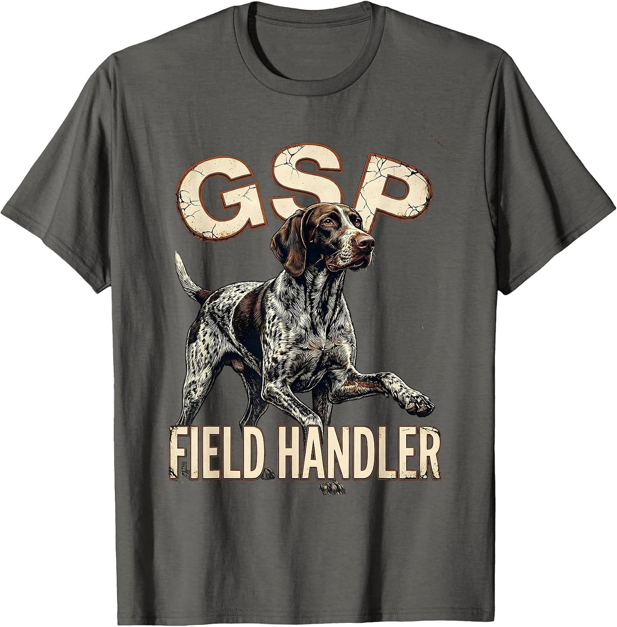 Men's GSP Field Handler Distressed German Shorthaired Pointer Dog T-Shirt - Asphalt Grey