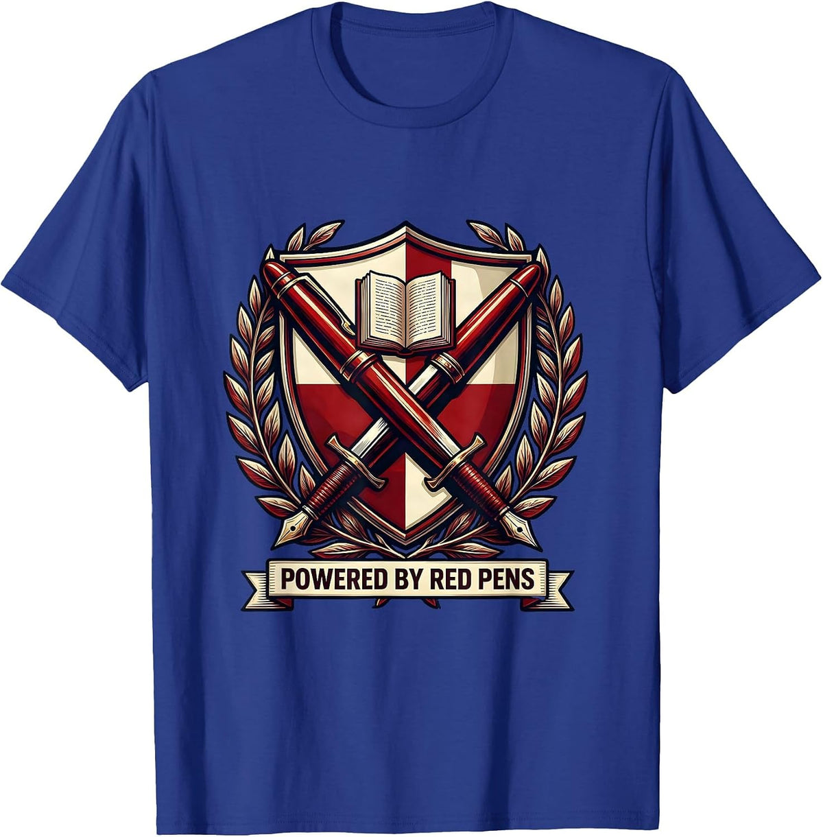 Powered by Red Pens English Teacher Design T-Shirt - Royal Blue