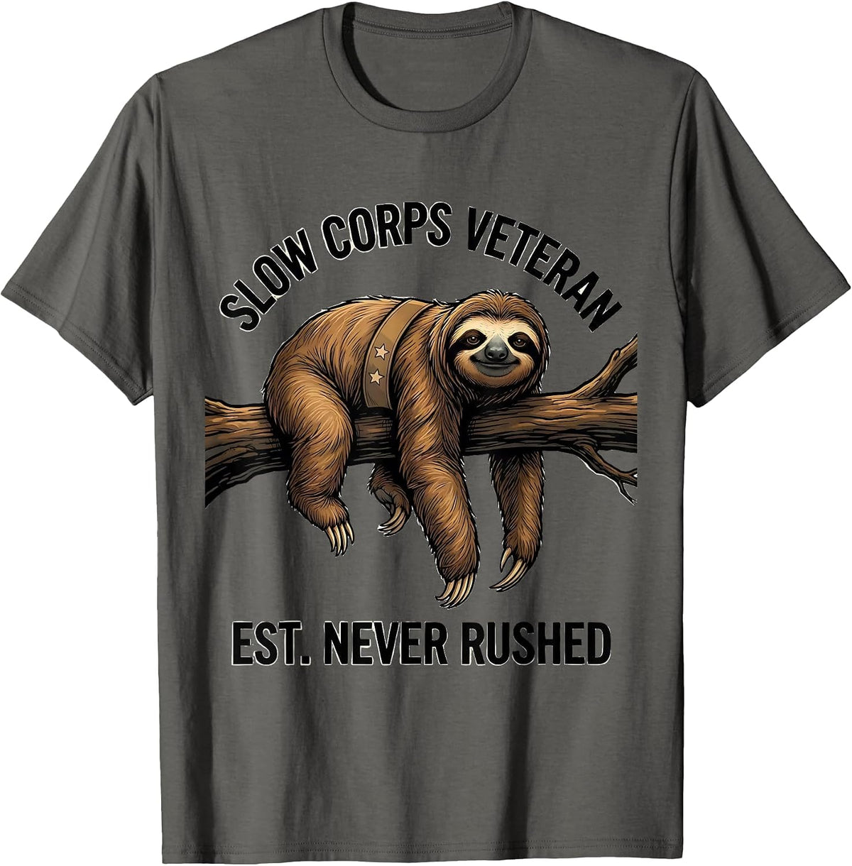 Slow Corps Veteran, Est. Never Rushed Funny Sloth Lover Gift T-Shirt - Asphalt Grey