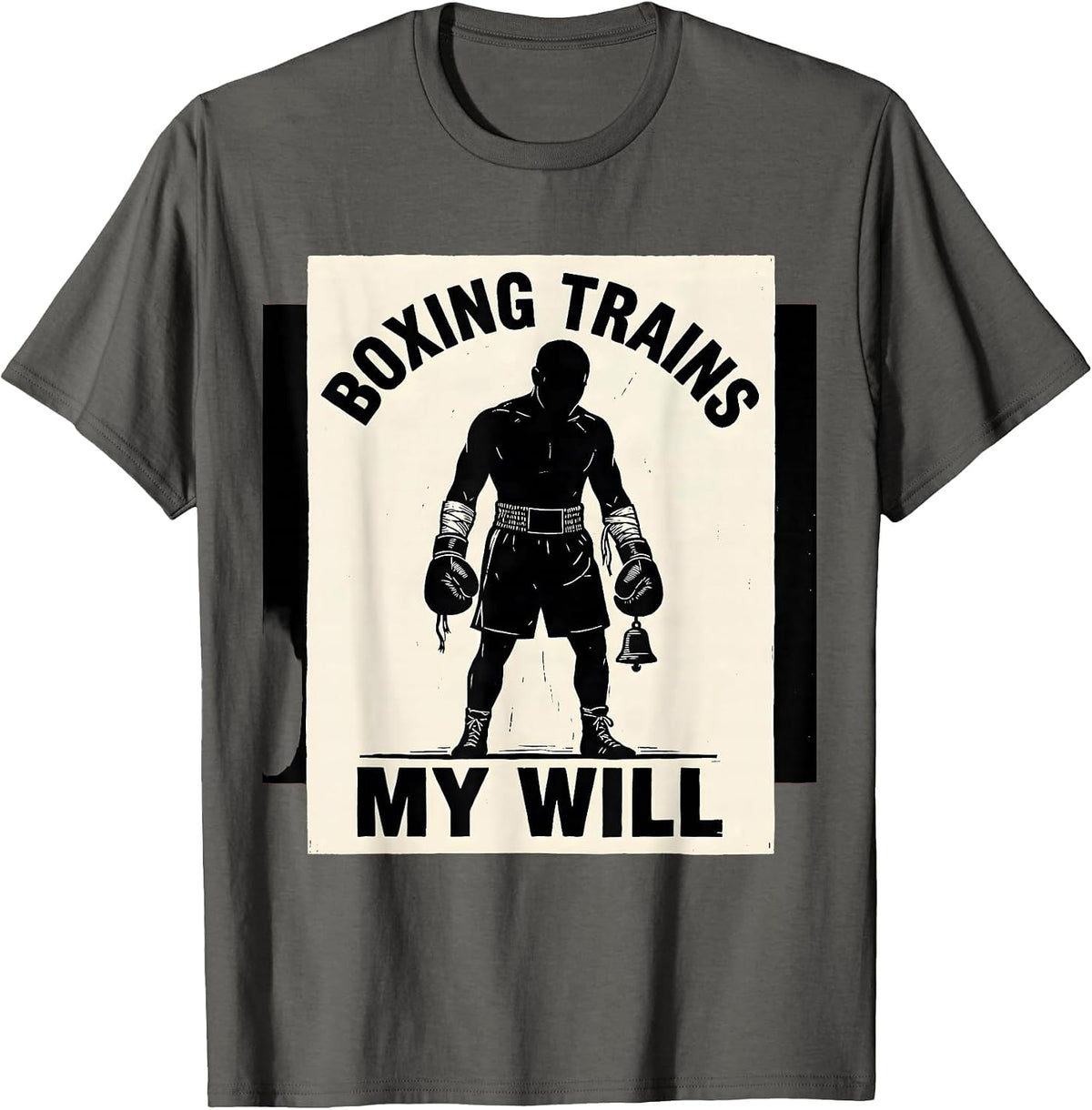 Boxing Trains My Will Linocut Boxing Fan Gift T-Shirt - Asphalt Grey