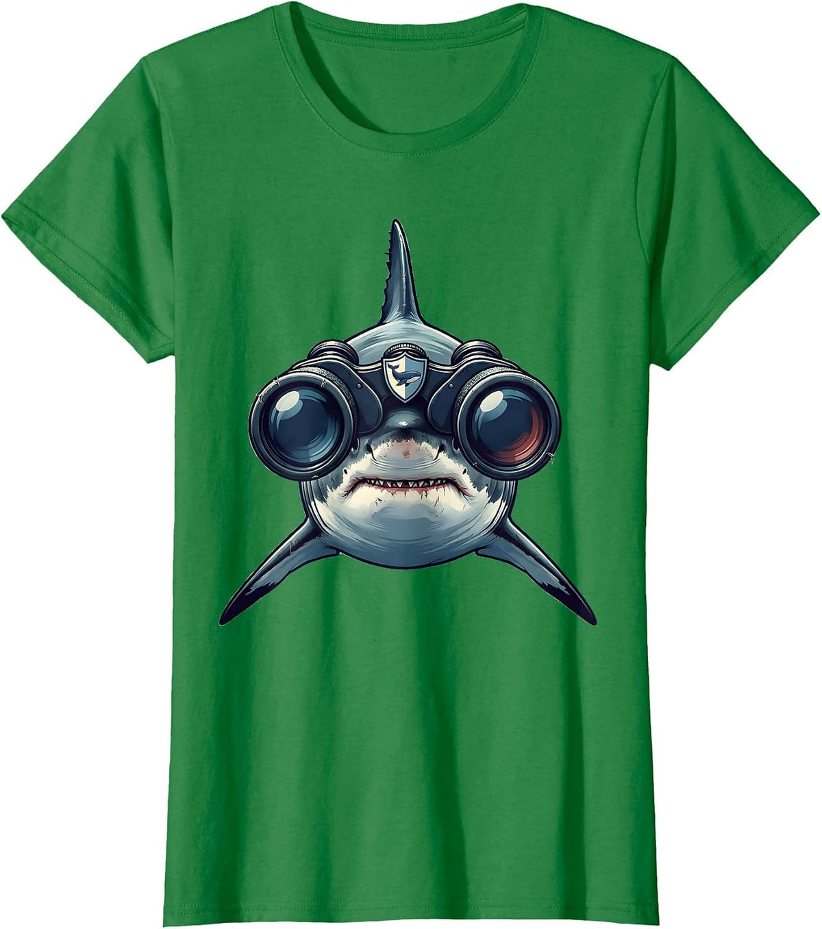 Women's Shark With Binoculars Whale Lover Humor Novelty T-Shirt - Kelly Green