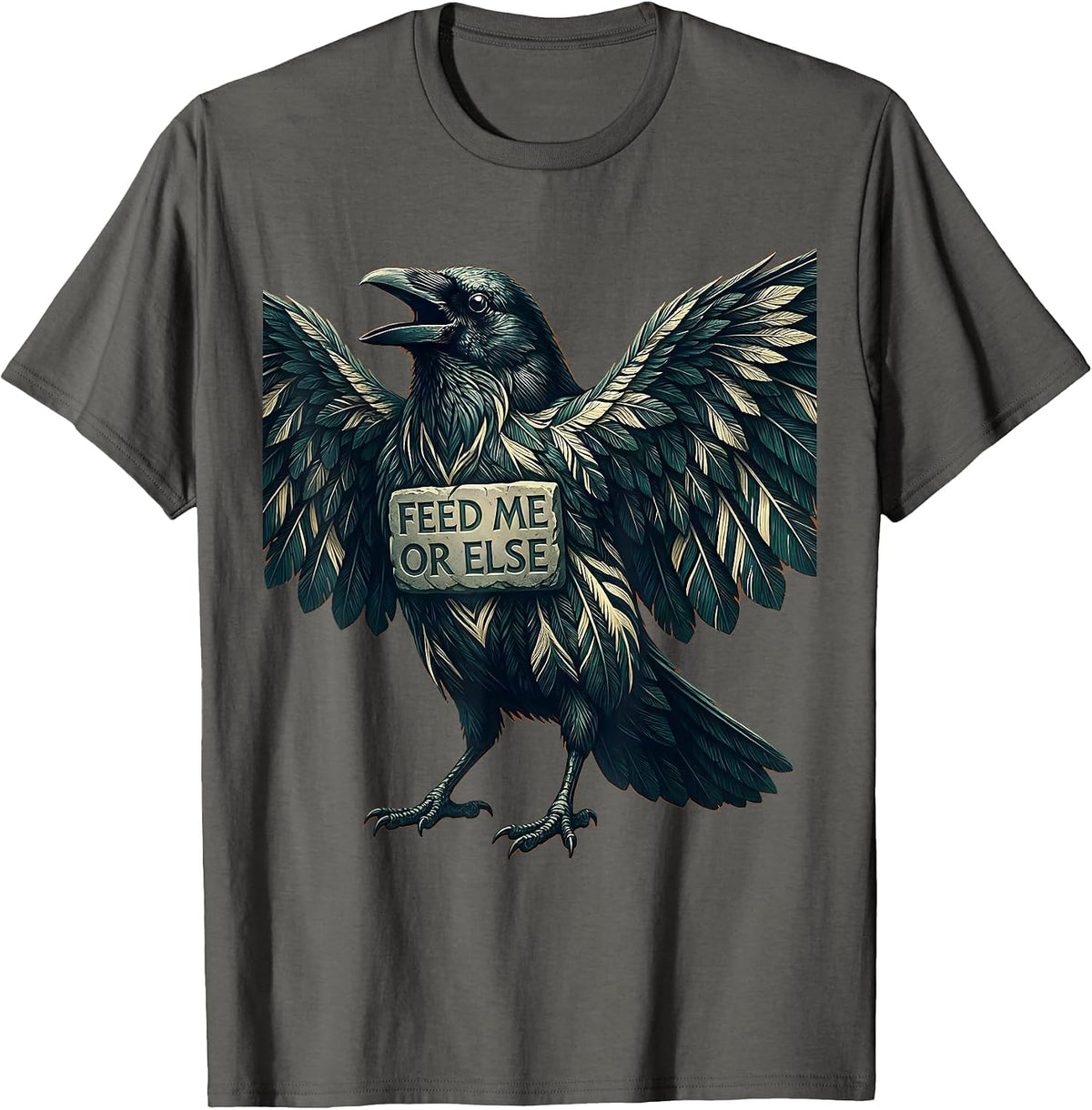 Men's Feed Me or Else Crow Graphic Design T-Shirt - Asphalt Grey