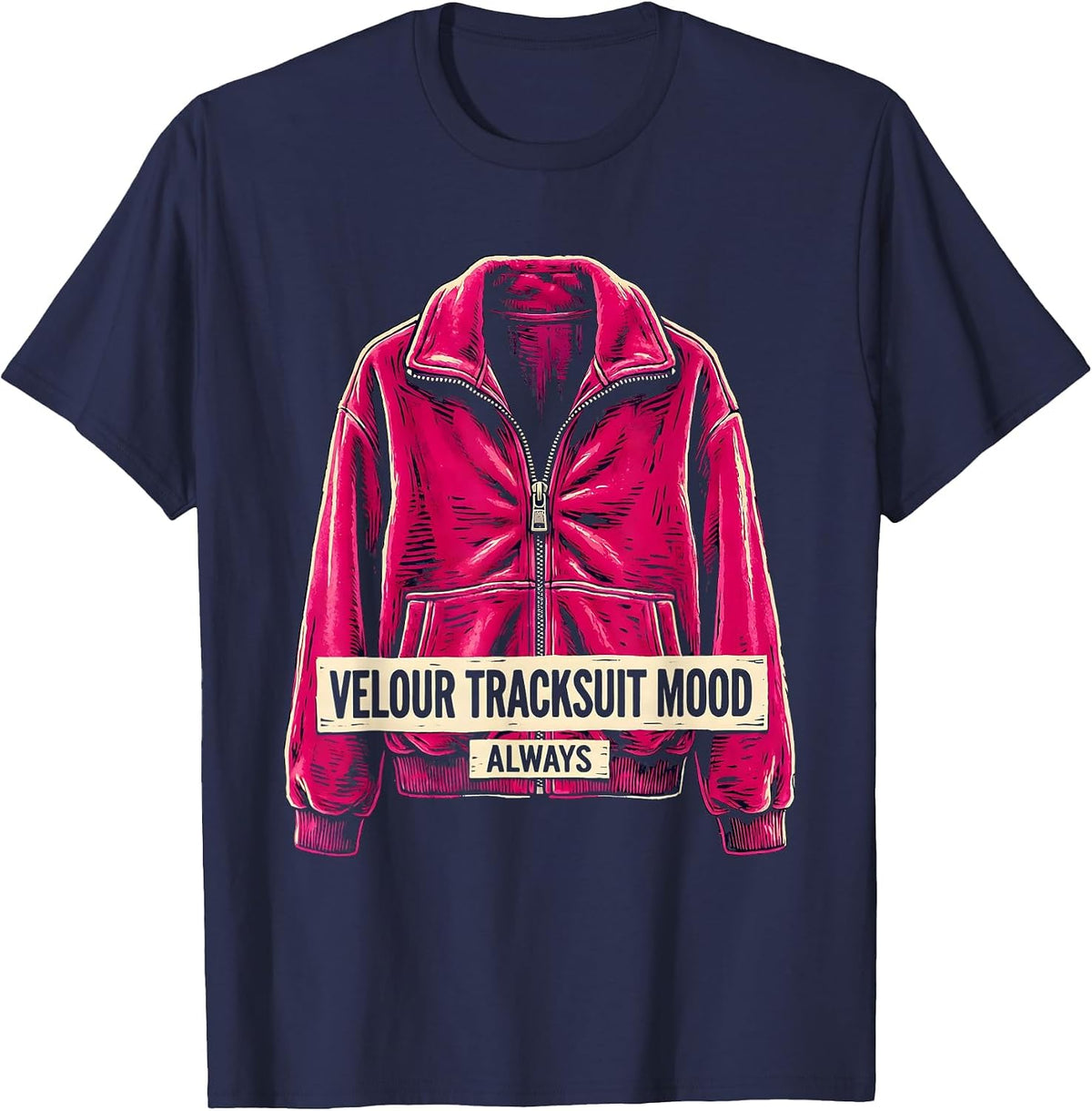 Men's Velour Tracksuit Mood Always Y2K Graphic Design T-Shirt - Navy Blue
