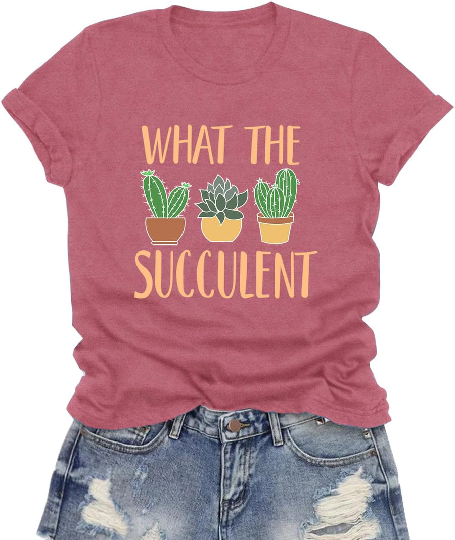 Garden Shirts for Women Succulent T-Shirt Plant Lover Tee Tops - Pink