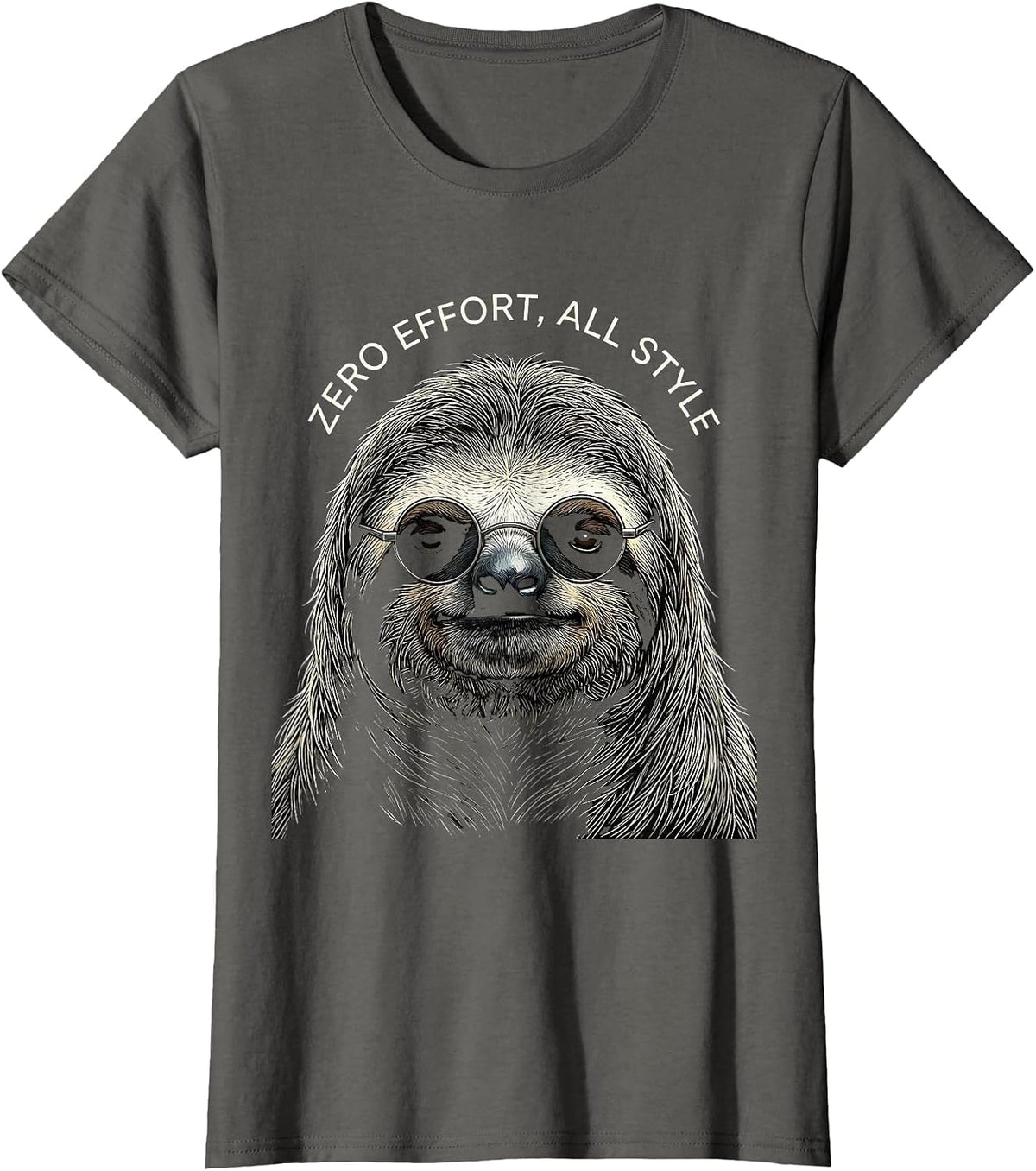 Women's Zero Effort, All Style Line Art Sloth Sunglasses Novelty T-Shirt - Asphalt Grey