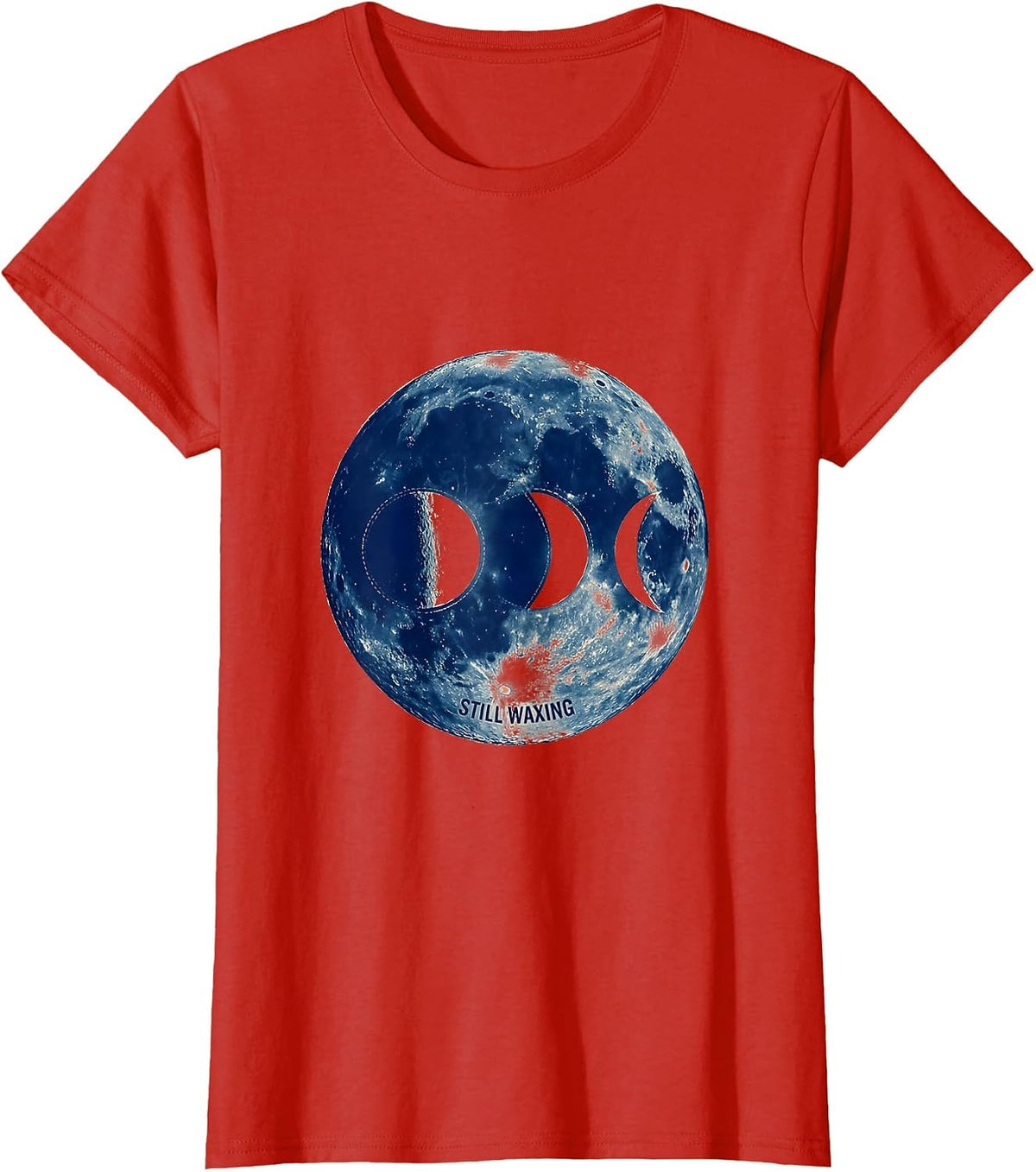 Still Waxing Cyanotype Lunar Phase Astronomy Astrology T-Shirt - Red