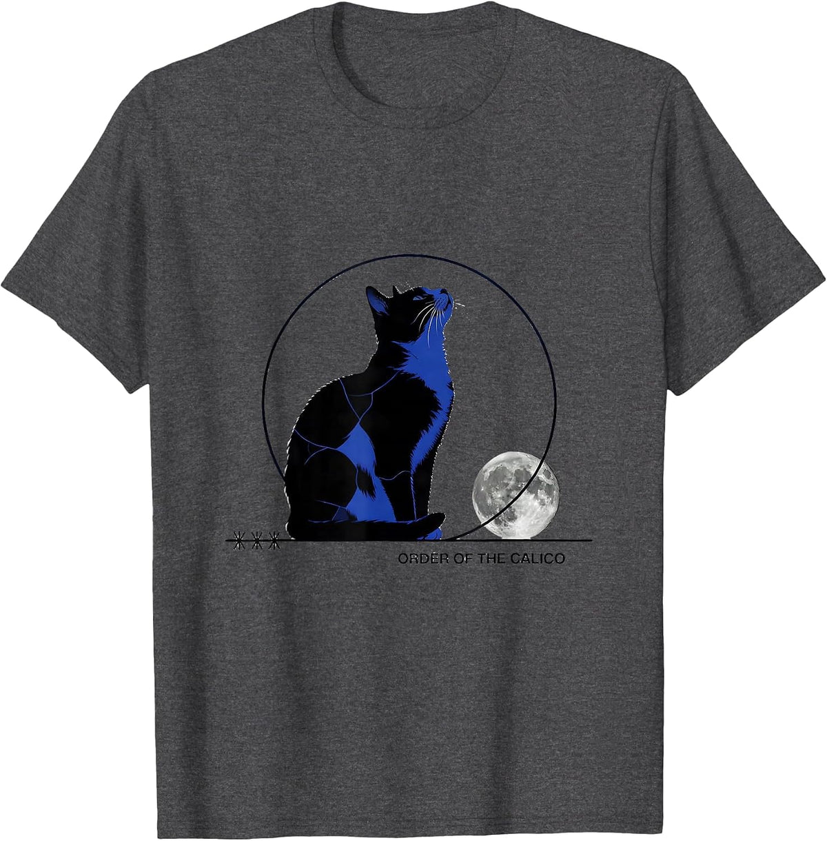 Order Of The Calico Calico Cat Howling At Moon 90's Retro T-Shirt - Dark Heather Grey