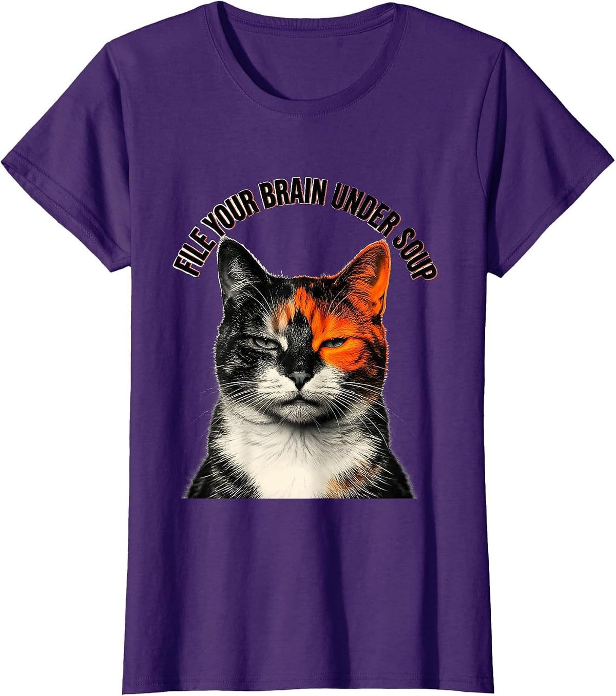 Women's File Your Brain Under Soup Funny Cat Meme Humor T-Shirt - Purple