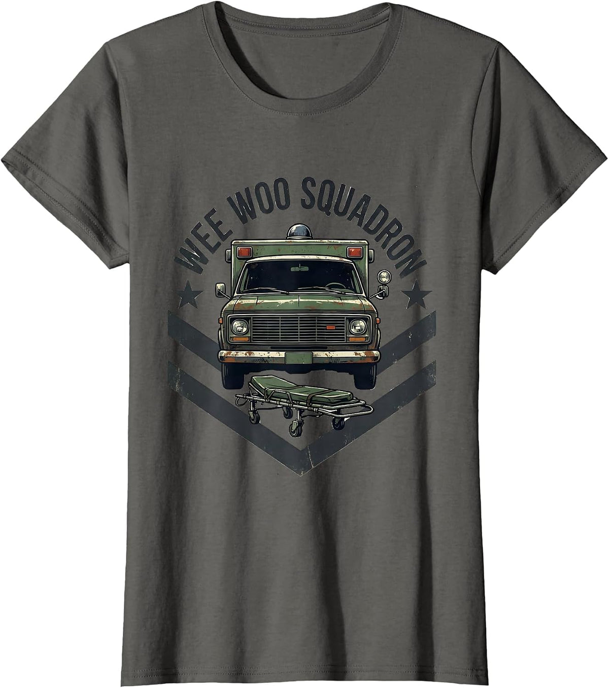 Women's Wee Woo Squadron Vintage EMS Paramedic EMT Gag Humor T-Shirt - Asphalt Grey