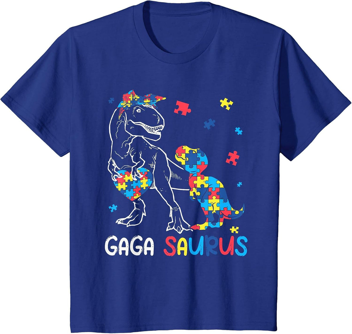 Gaga Saurus Autism Awareness Autistic Dinosaur Family T-Shirt - Royal Blue